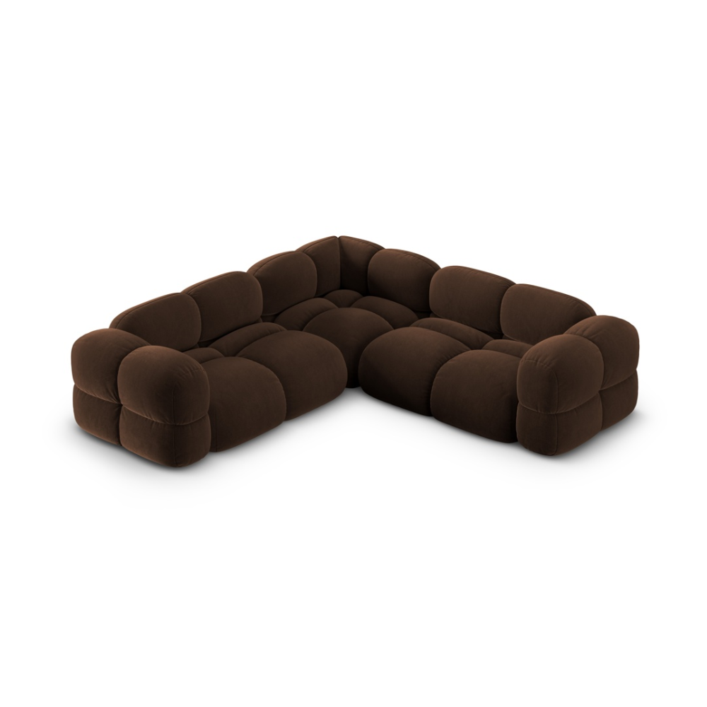 Symmetrische fluwelen hoekbank LORETTO chocolade
