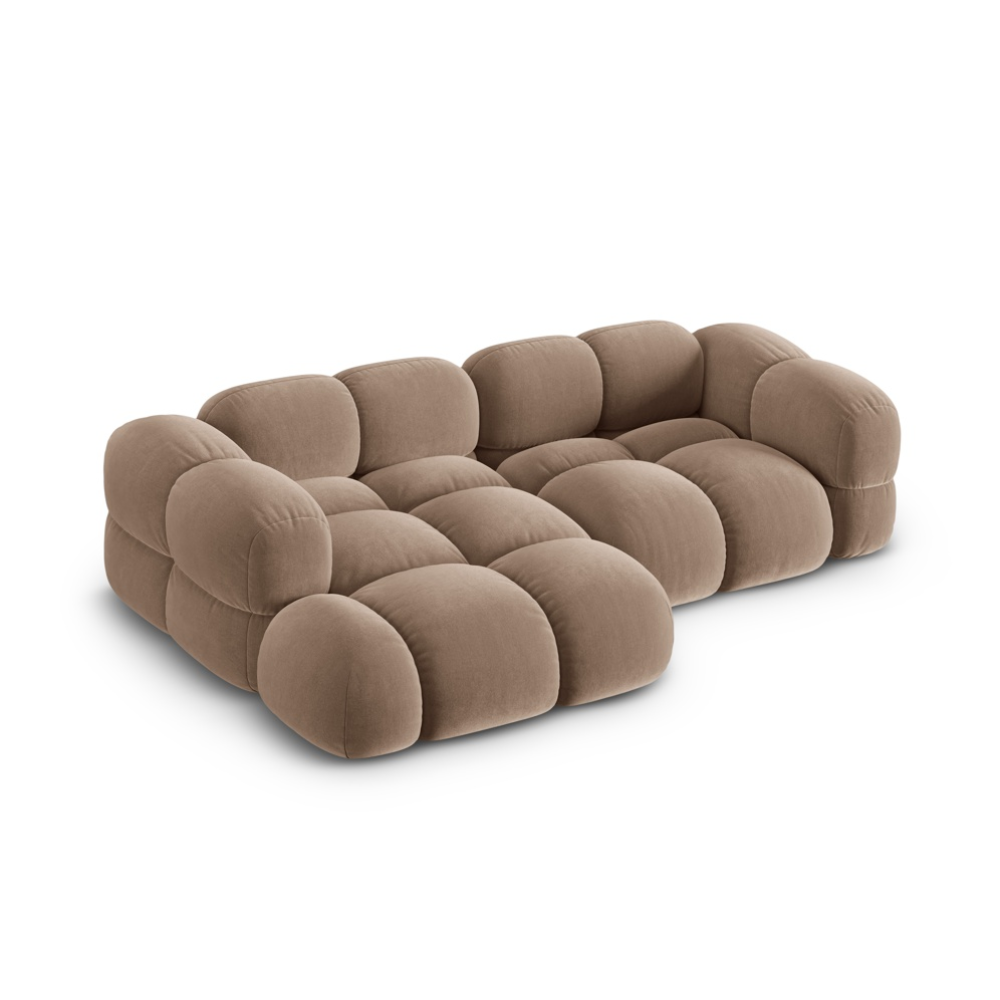 Samt-Ecksofa 3-sitzig links LORETTO dunkelbeige