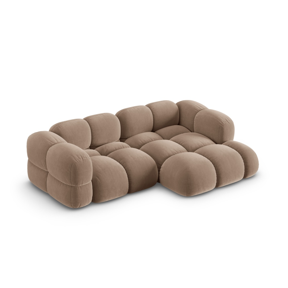 Fluwelen hoekbank voor 3 personen rechts LORETTO donkerbeige