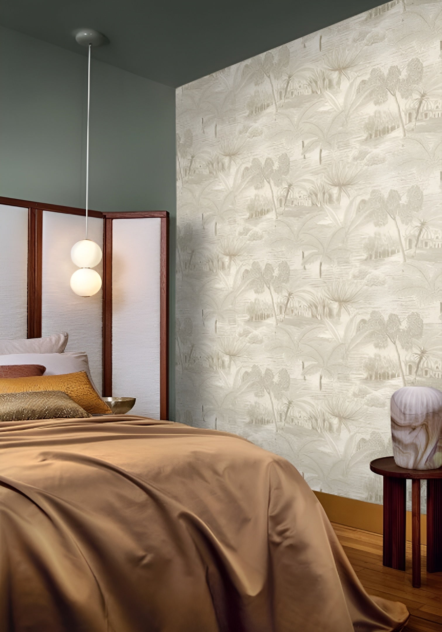 Landscape Wallpaper with Plant Motif BAHARIA - WHITE/GOLD