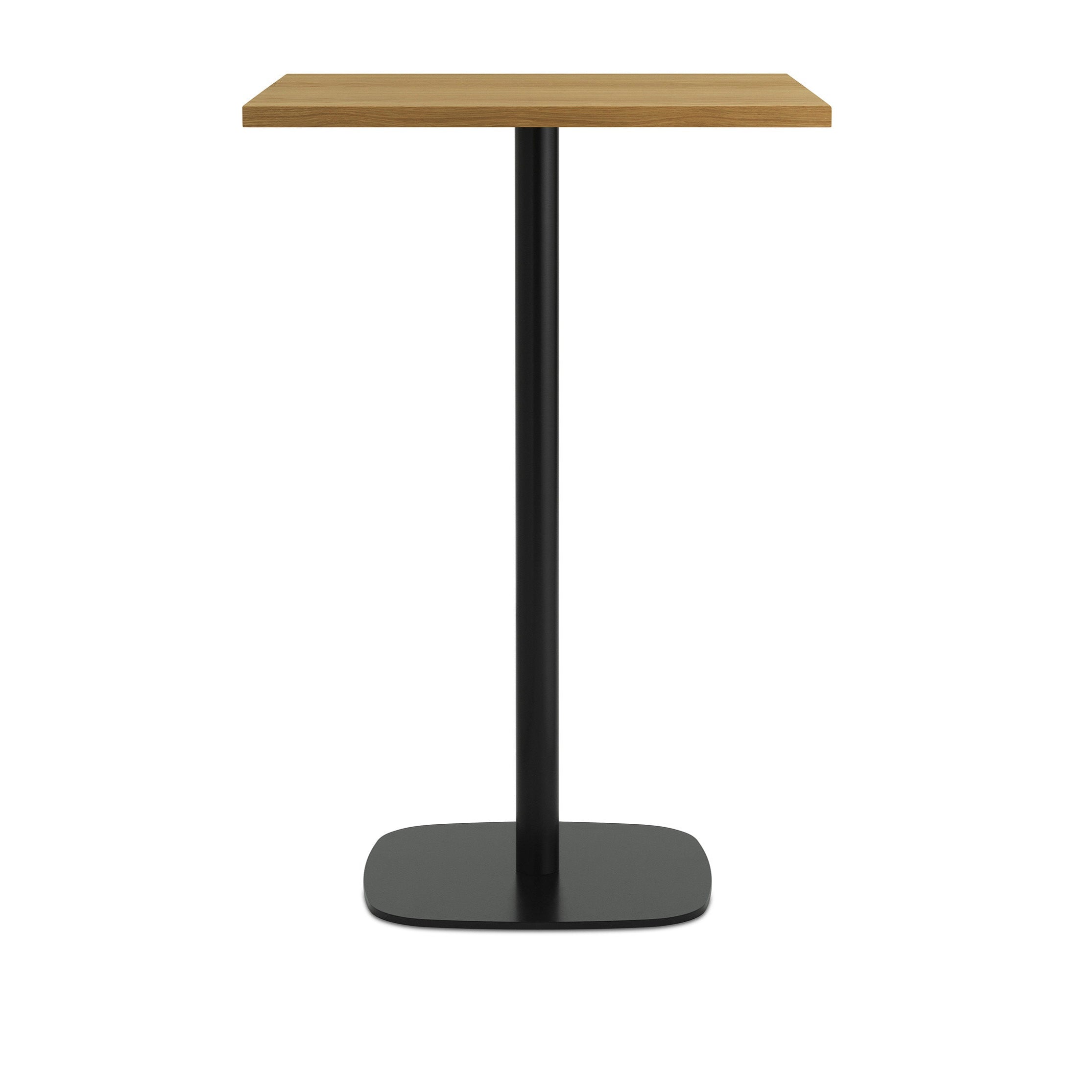 A square cafe table forms wooden top with a black base