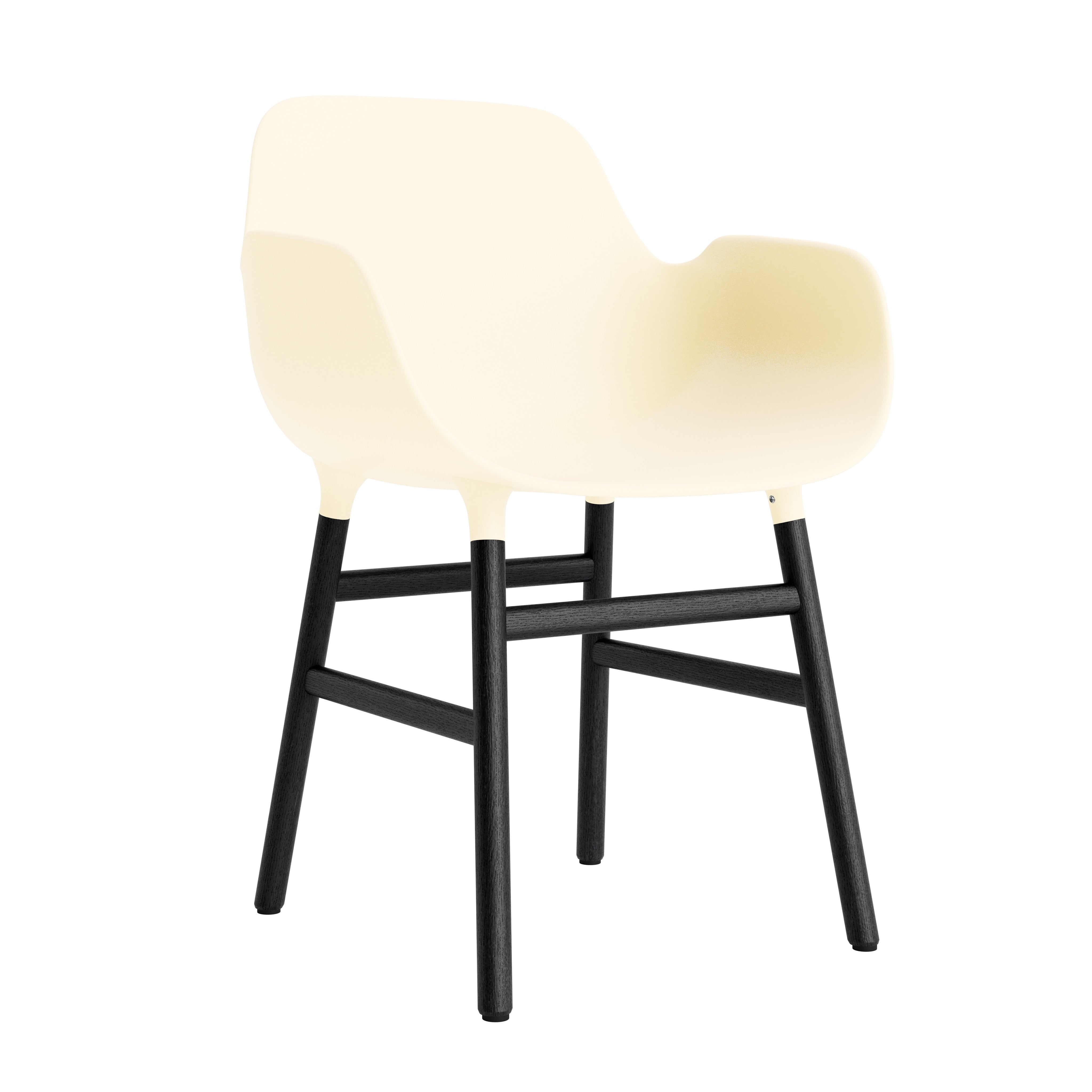 Stuhl mit Armlehnen einer Creme bildet sich mit einer schwarzen Eichenbasis