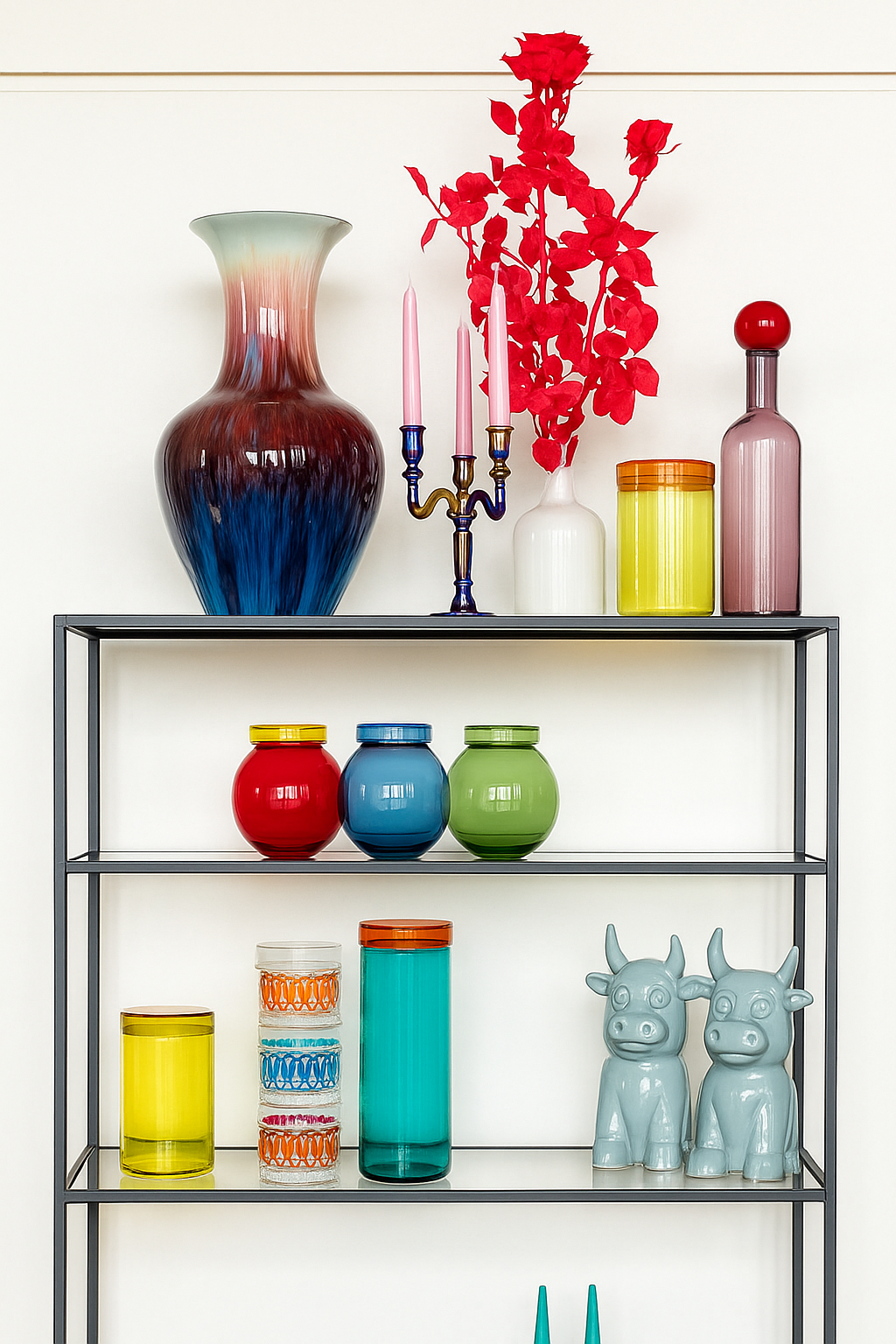 Set van potten BLOATED CAPS EN JARS kleurrijk glas