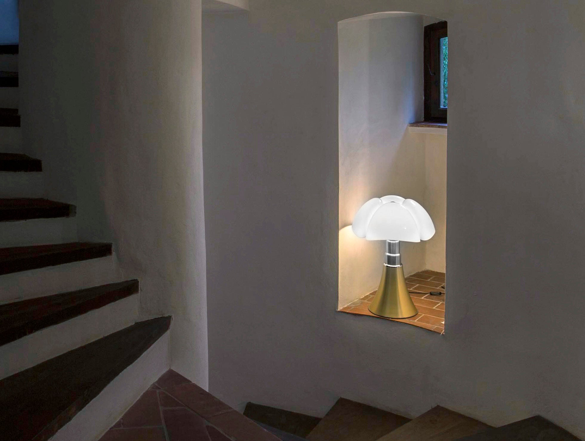 Pipistrello Medium Table Lamp with Opal Shade and Brown Base