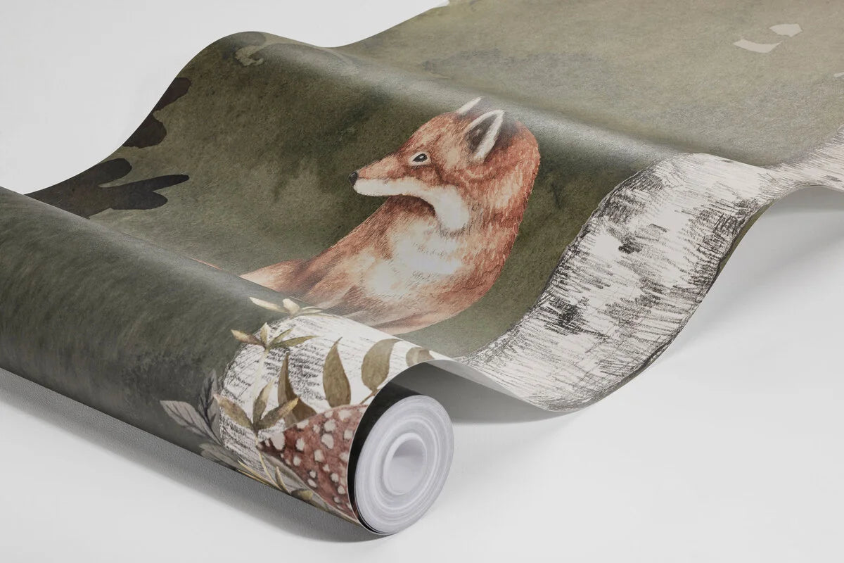 Kindermuur met plantaal motief WILD FOREST groen