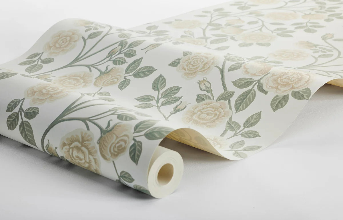 Witte ELSA behang met bloemenmotief in geel
