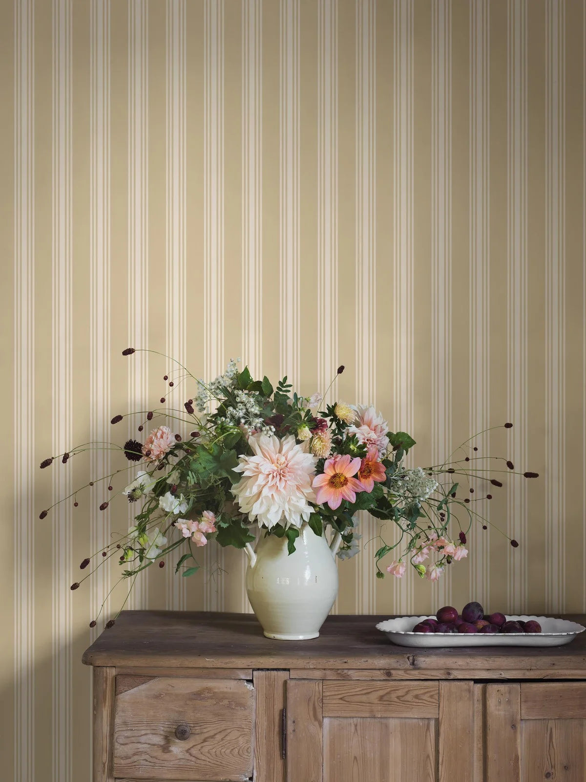 GUNNEBO Yellow and White Striped Wallpaper