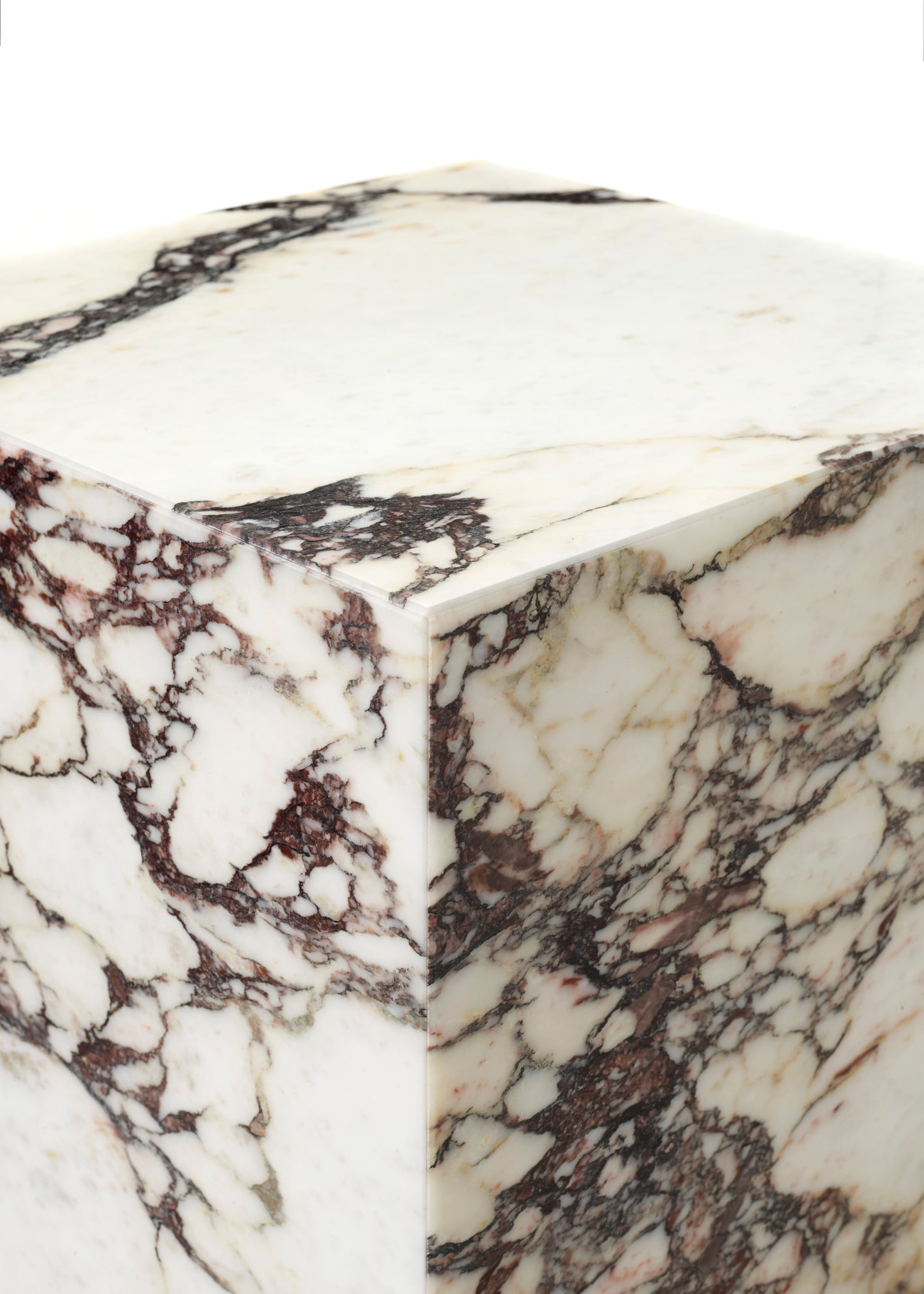 PLINTH Side Table White-Brown Marble