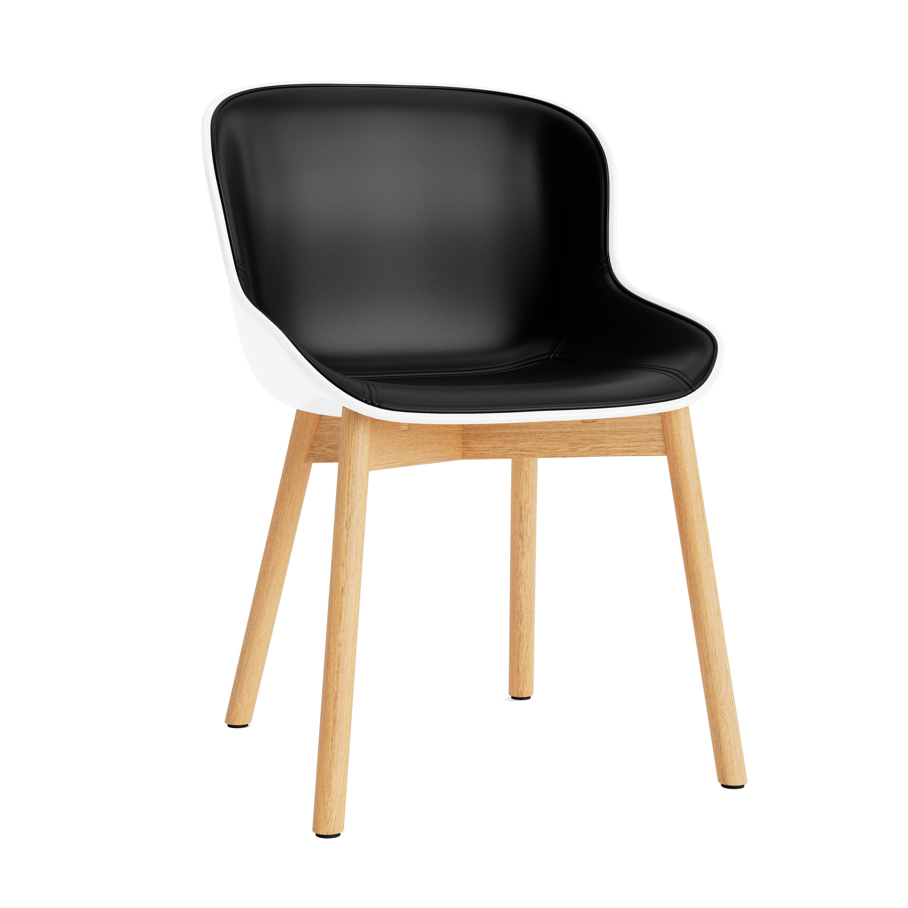 Gestoffeerde stoel HYG wit met een natuurlijke eiken basis