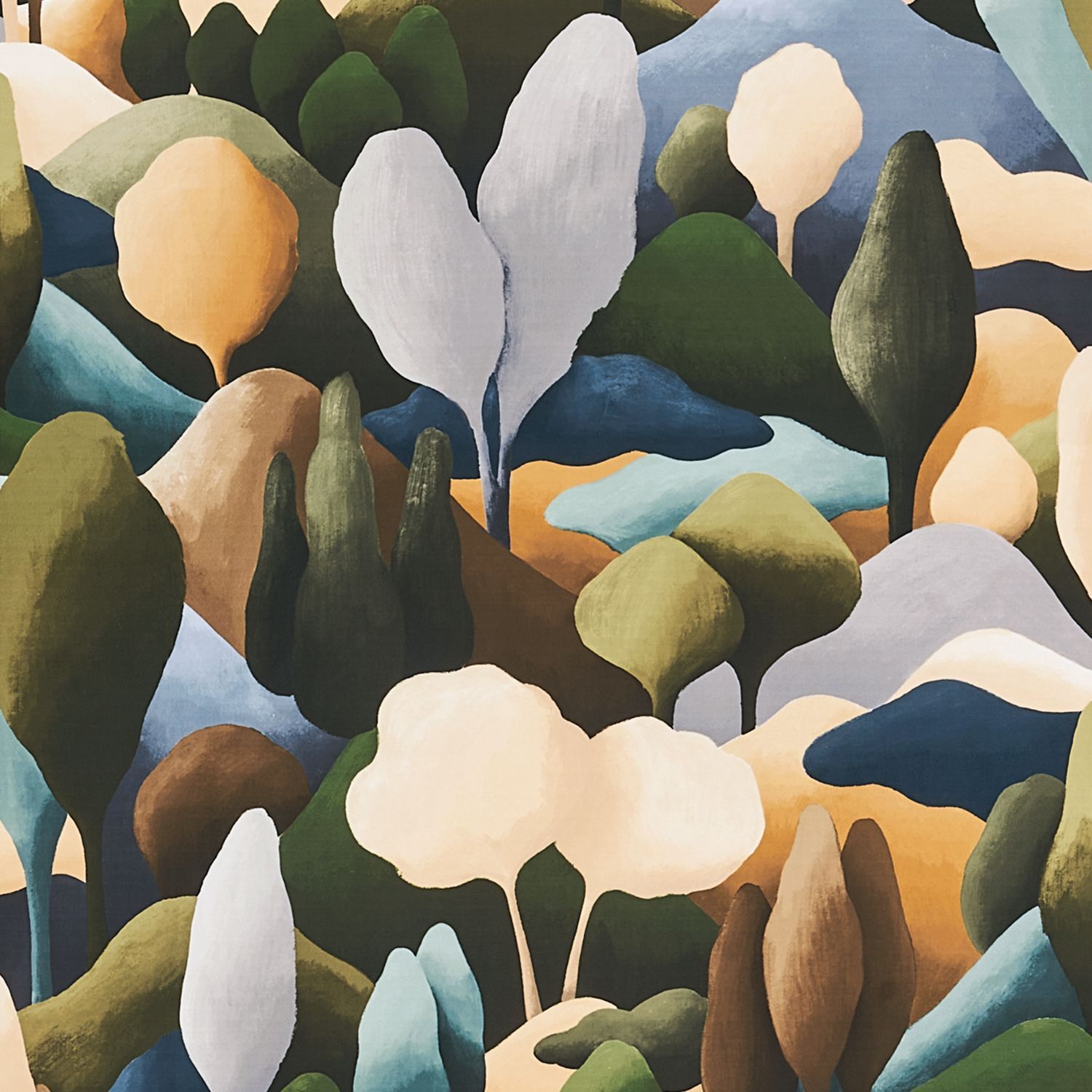 Textielbehang met plantaal motief ORÉE - KAKI/OCRE khaki met beige