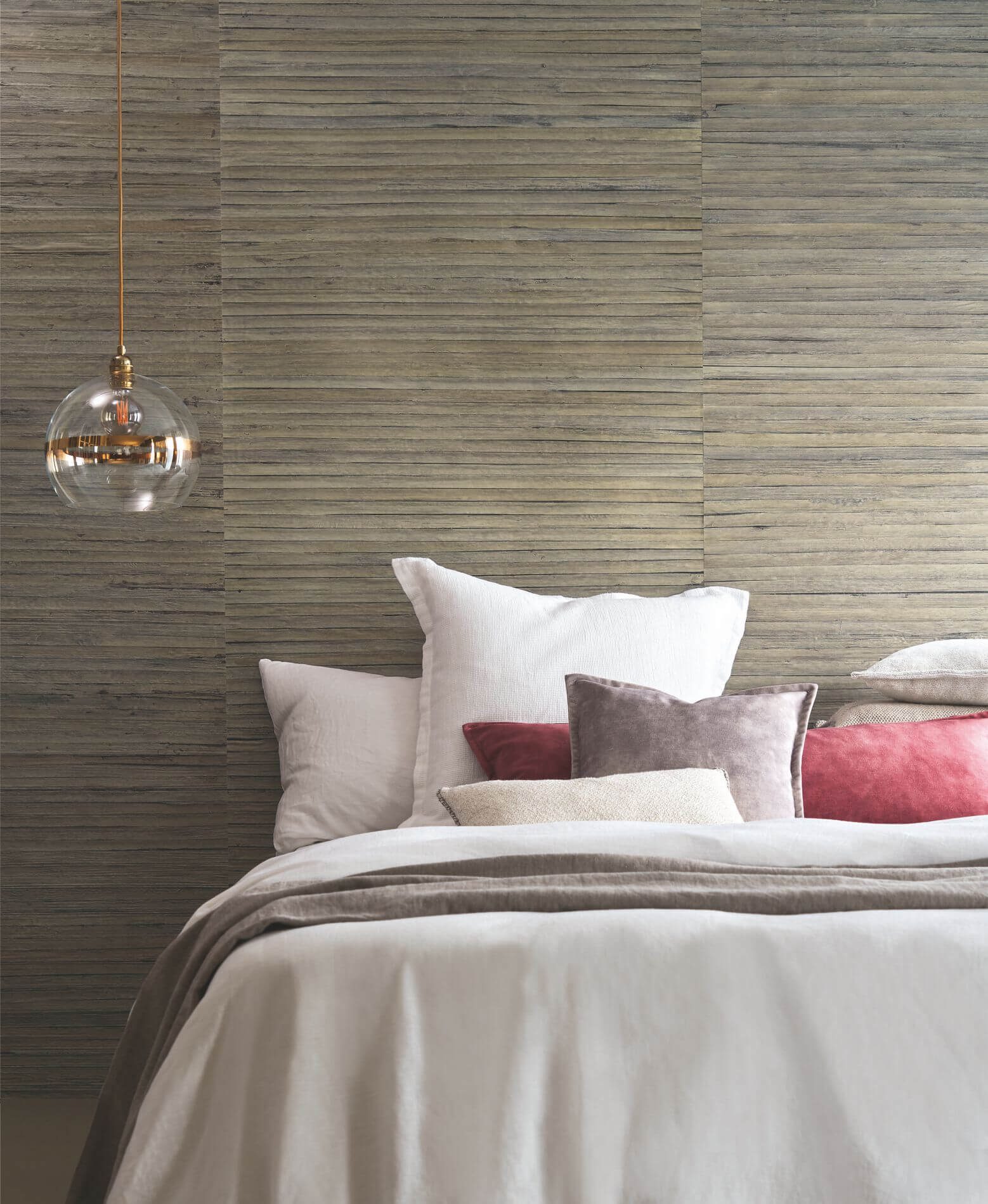 Natural structural wallpaper made from palm leaves BURI - ANTHRACITE