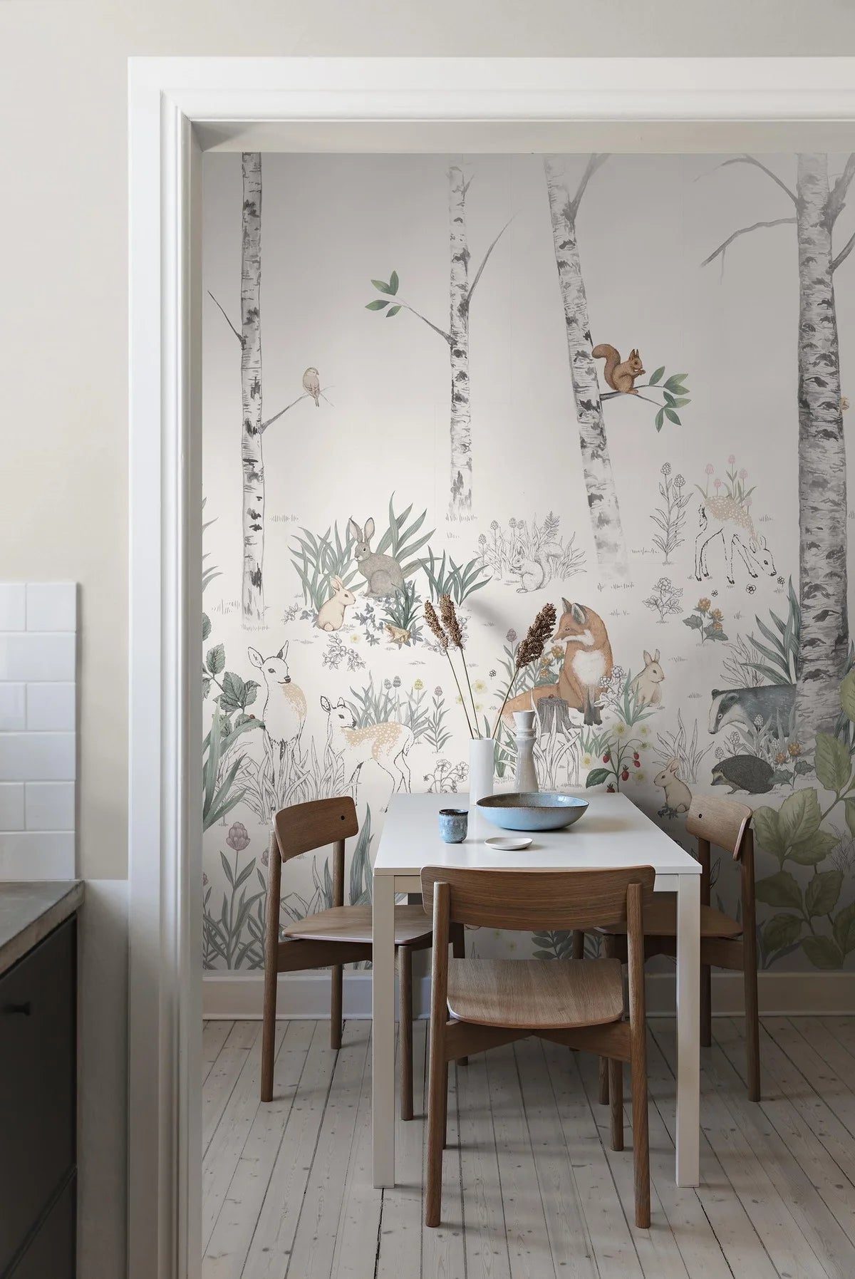 Children's mural with a forest landscape MAGIC FOREST warm white