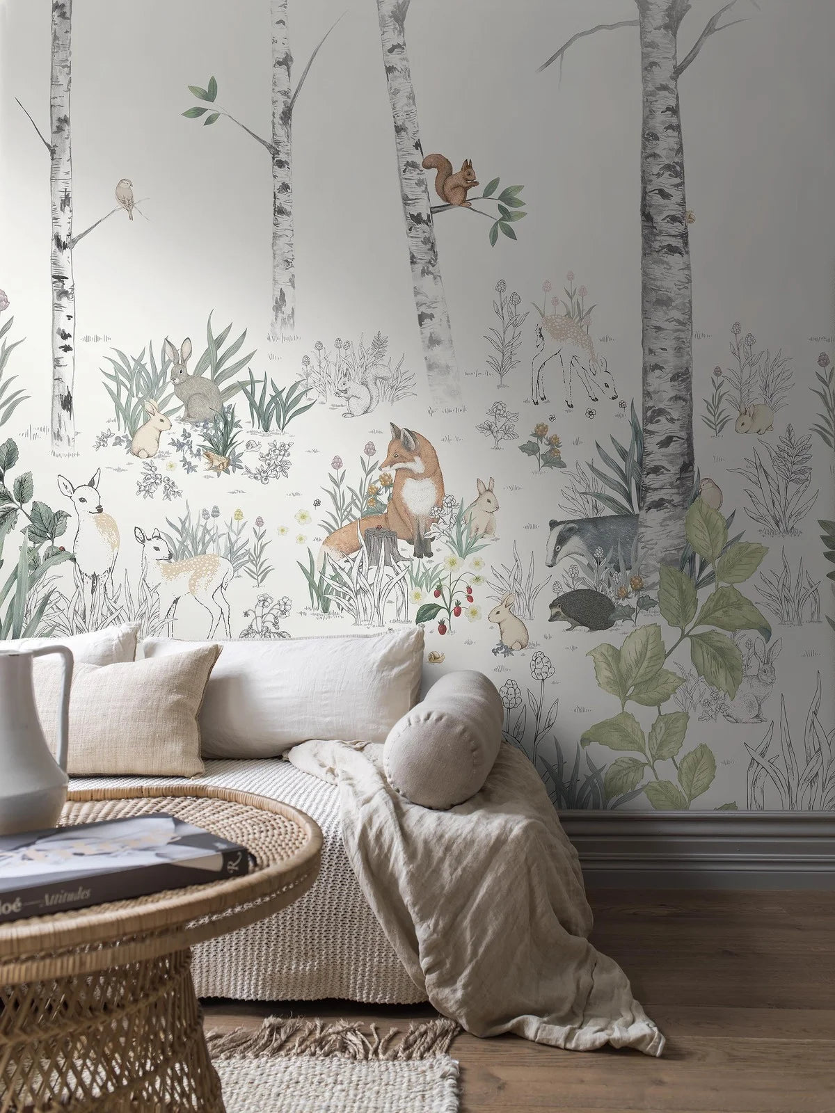 Children's mural with a forest landscape MAGIC FOREST warm white