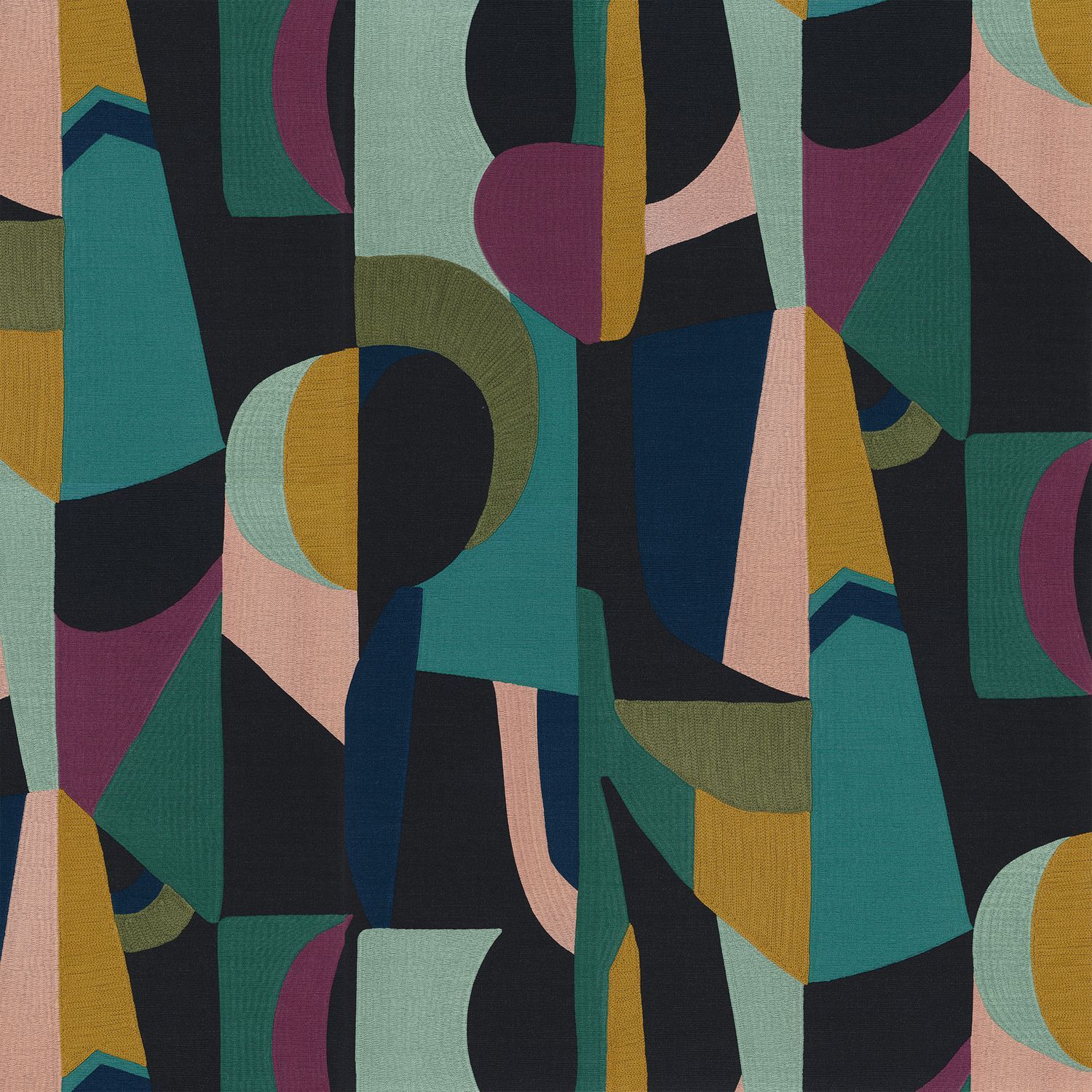 Structural wallpaper with abstract pattern ASSEMBLAGE - NOIR/MULTICO black with blue