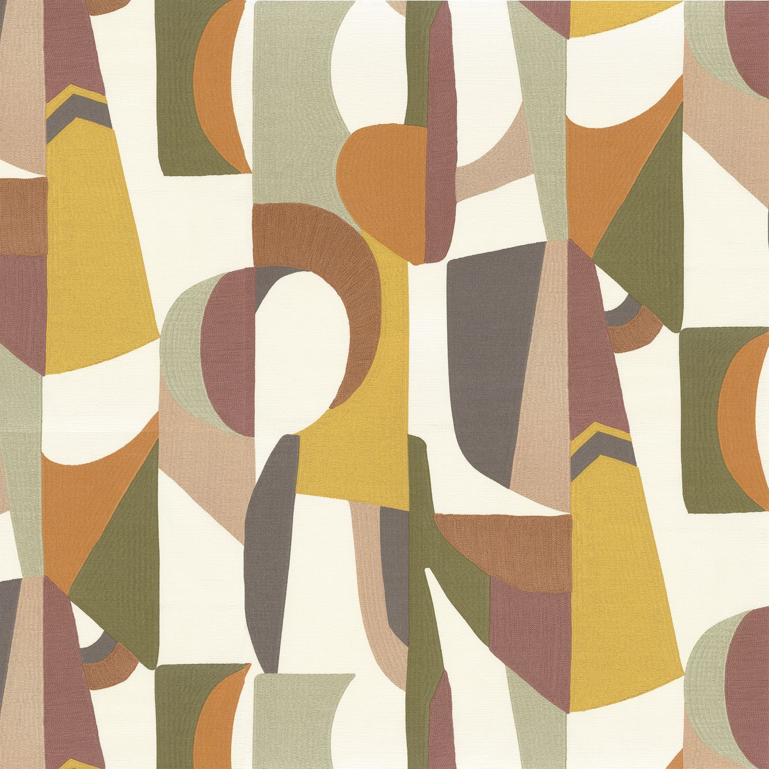 Structural wallpaper with abstract pattern ASSEMBLAGE - WHITE/MULTICO mustard with olive