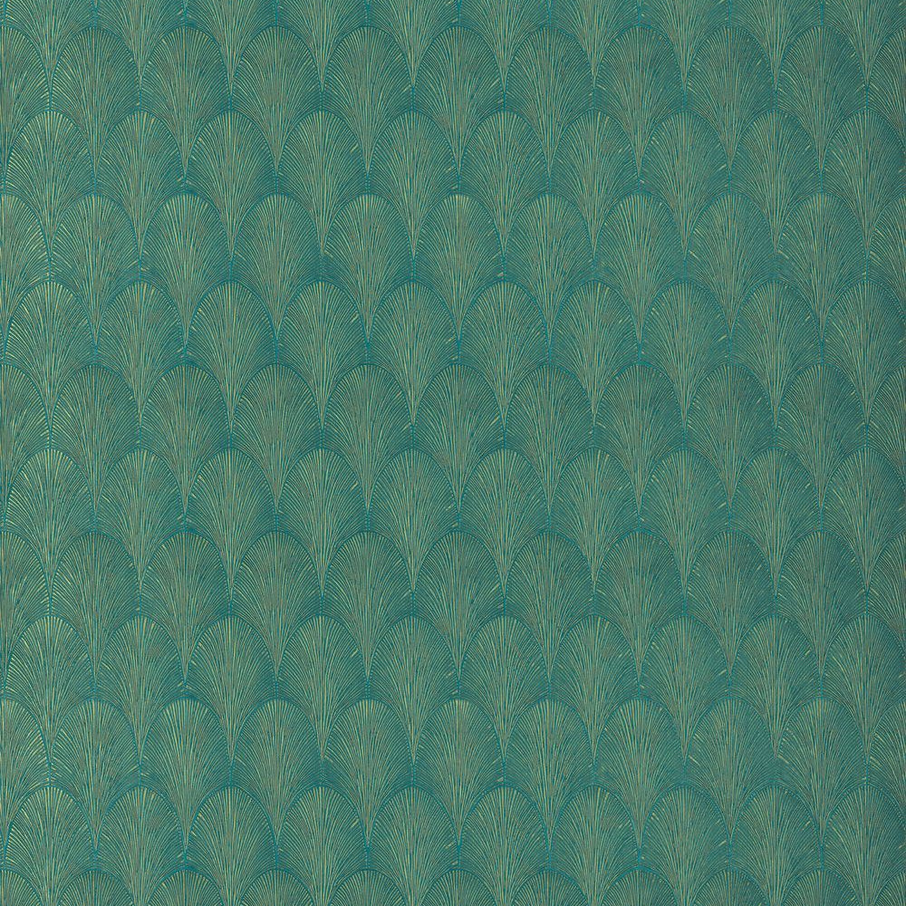 Metalen behang met geometrisch patroon TOURMALINE - EMERAUDE/DORE smaragdgroen met goud