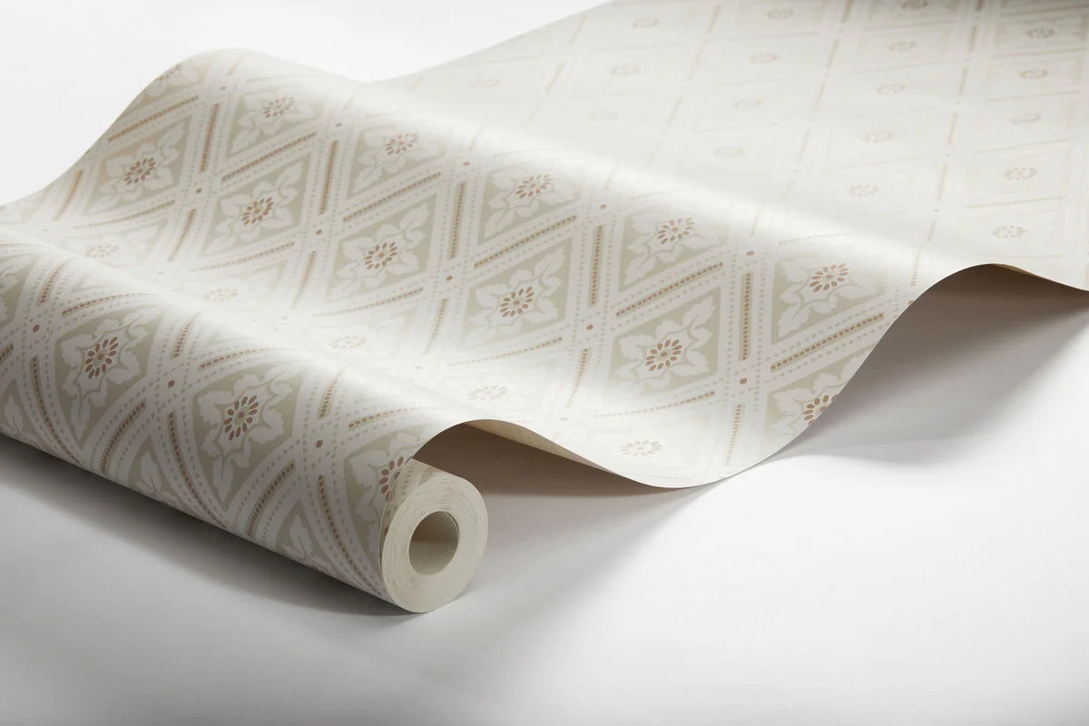 Non-woven paper wallpaper with geometric pattern ESTER beige with gold