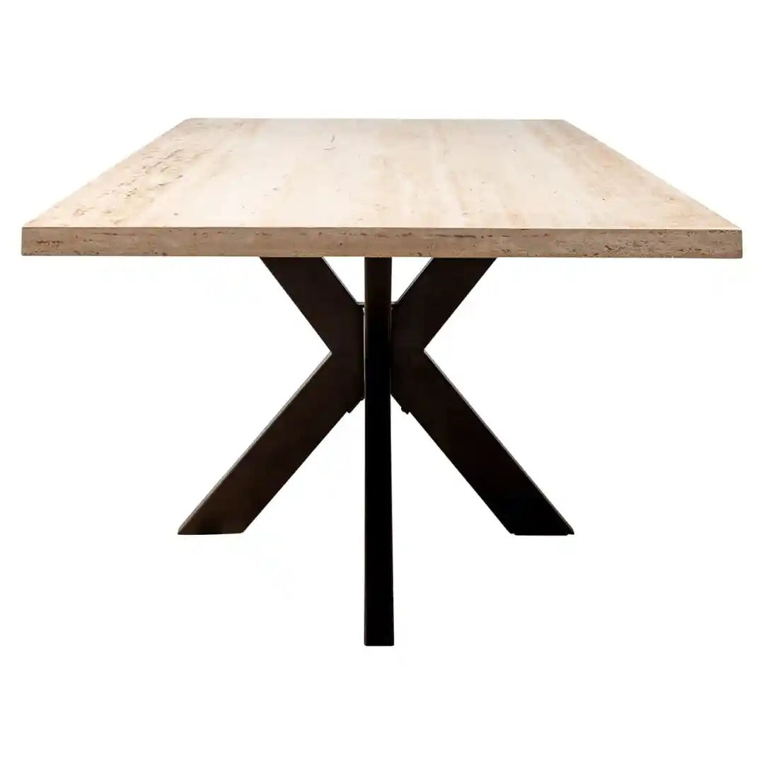 Rechthoekige tafel AVALON travertijn met een bruine basis