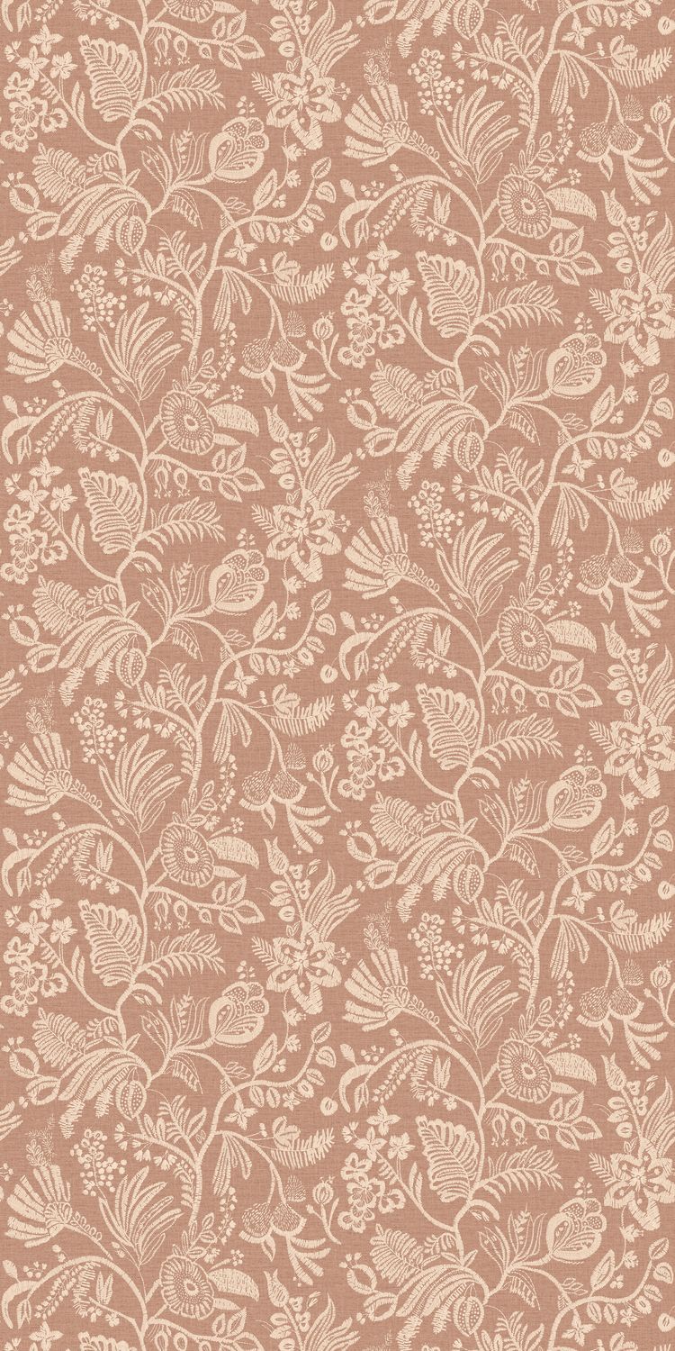 Strukturierte Tapete mit floralem Motiv aus Blumen und Blättern PASTEL - NUDE dunkelbeige