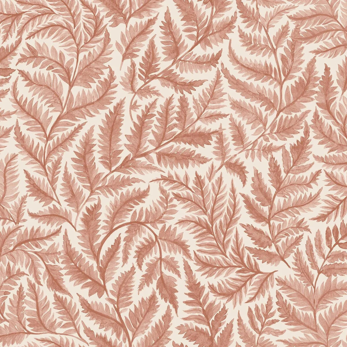 Non-woven paper wallpaper with a plant pattern FERNS red with cream
