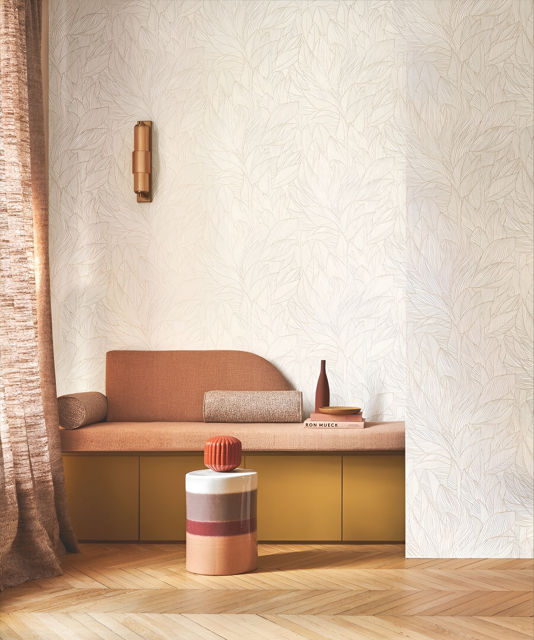 Tapete mit Pflanzenmotiv in Metallic-Optik HOSTA - IVORY/GOLD Elfenbein mit goldenen Akzenten