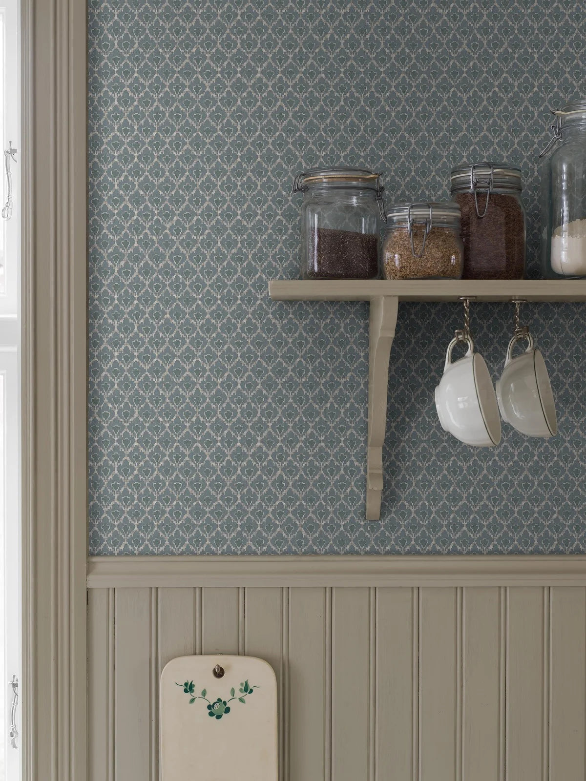 Non-woven paper wallpaper with geometric pattern SVEA blue