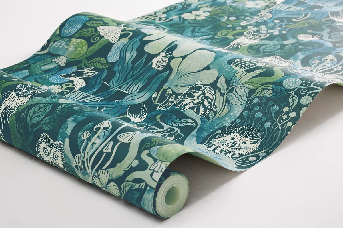 Children's wallpaper with a magical forest theme MAGIC WOODS turquoise