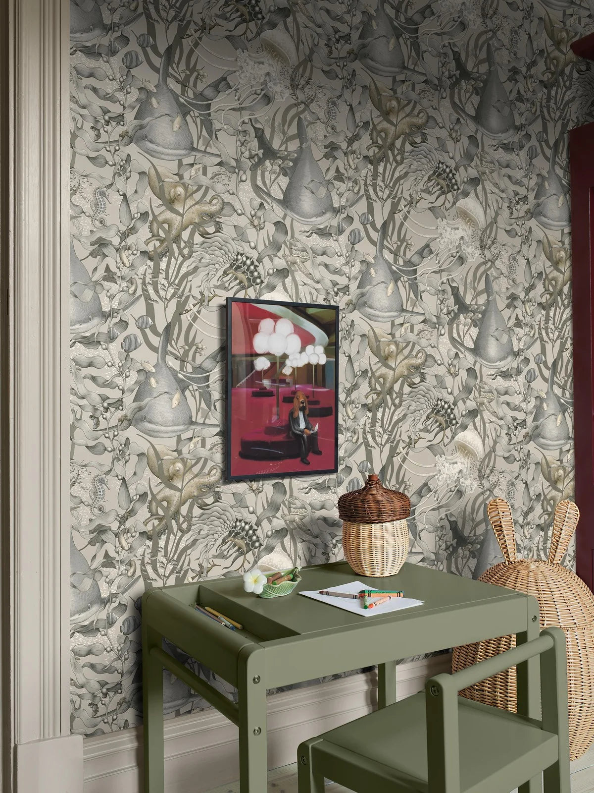 Children's wallpaper with an underwater animals theme UNDERWATER MAGIC beige