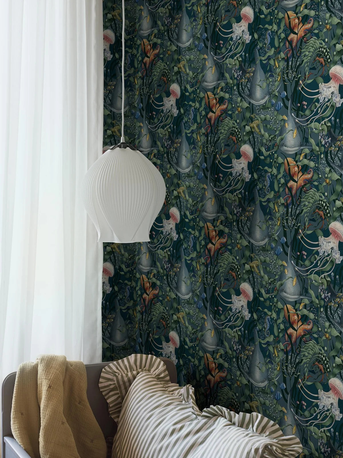 Children's wallpaper with an underwater animals theme UNDERWATER MAGIC dark blue