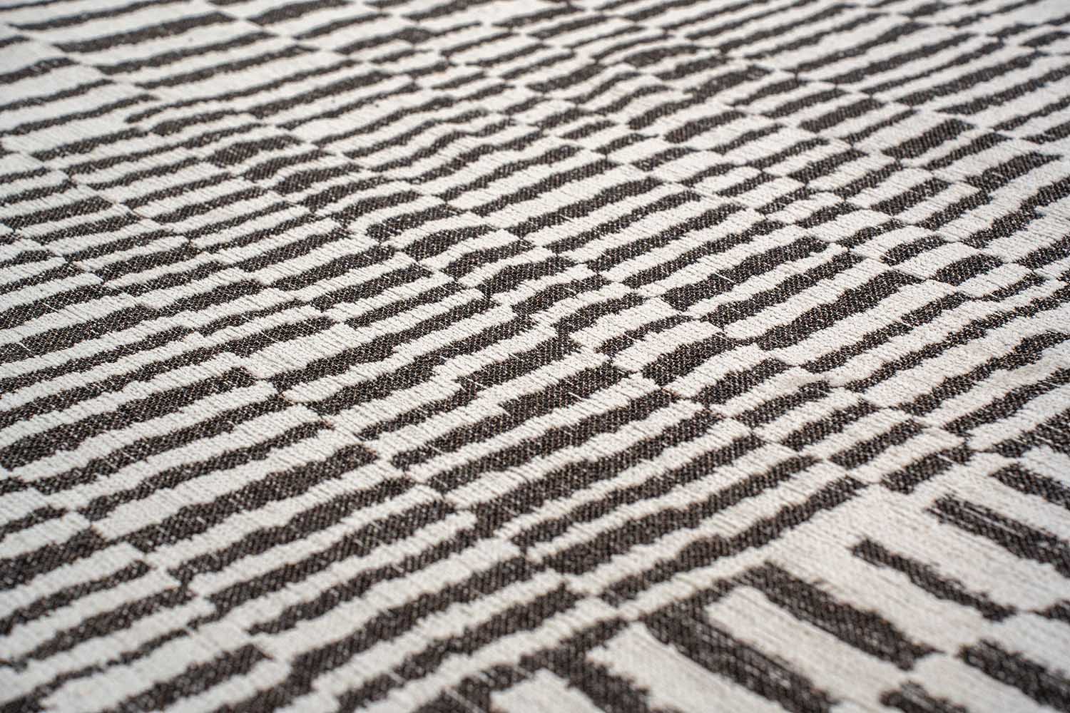 Ovaler Teppich BERBER CAIDAL schwarz mit weißem Muster