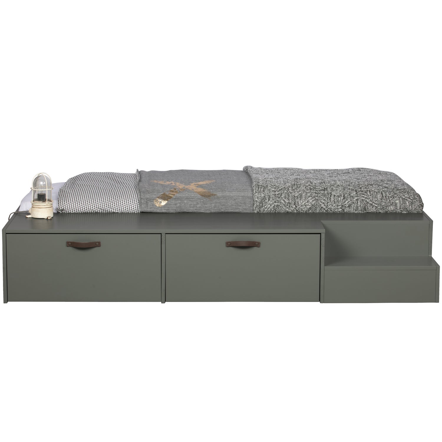 Bed met lades STAGE grijs-groen