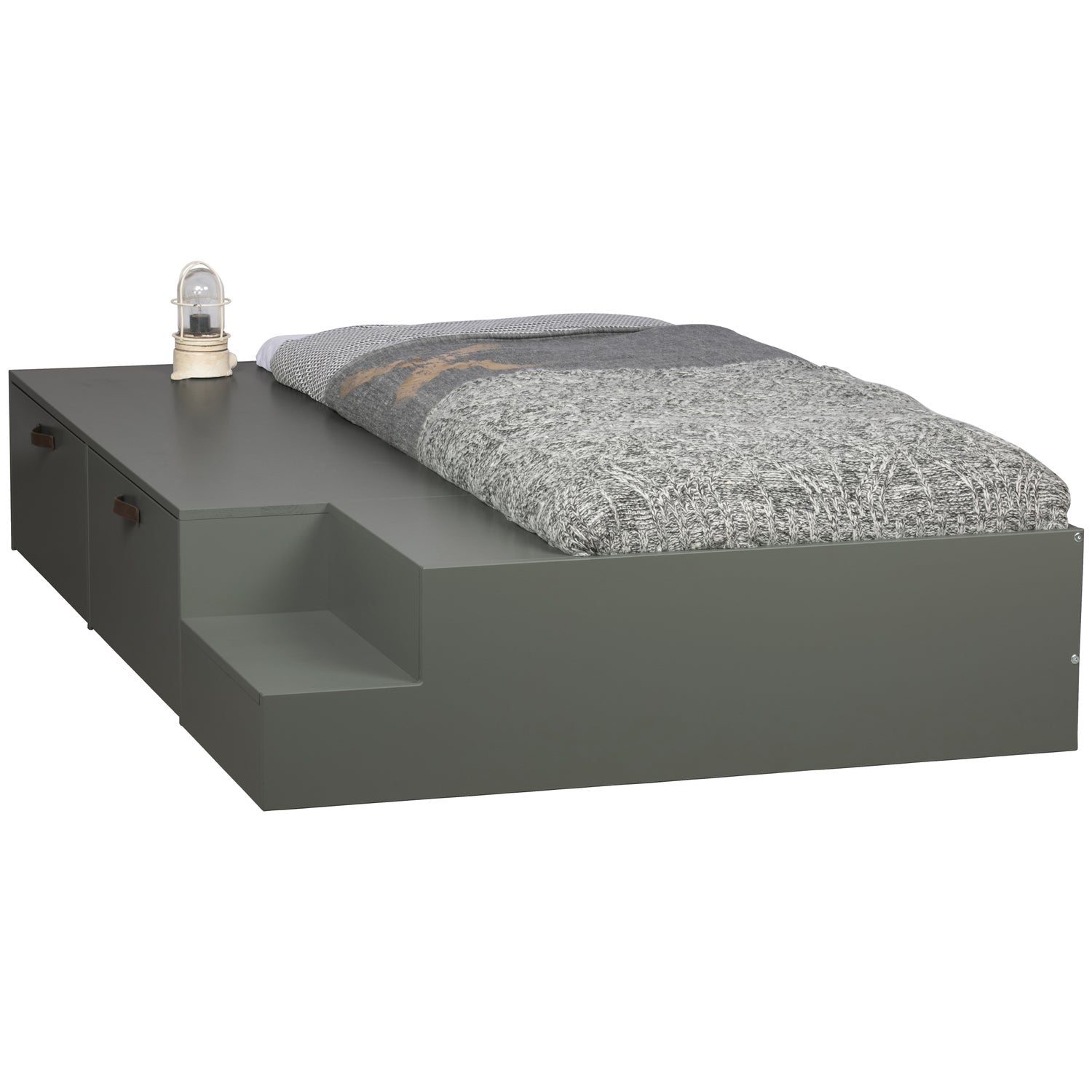 Bed met lades STAGE grijs-groen