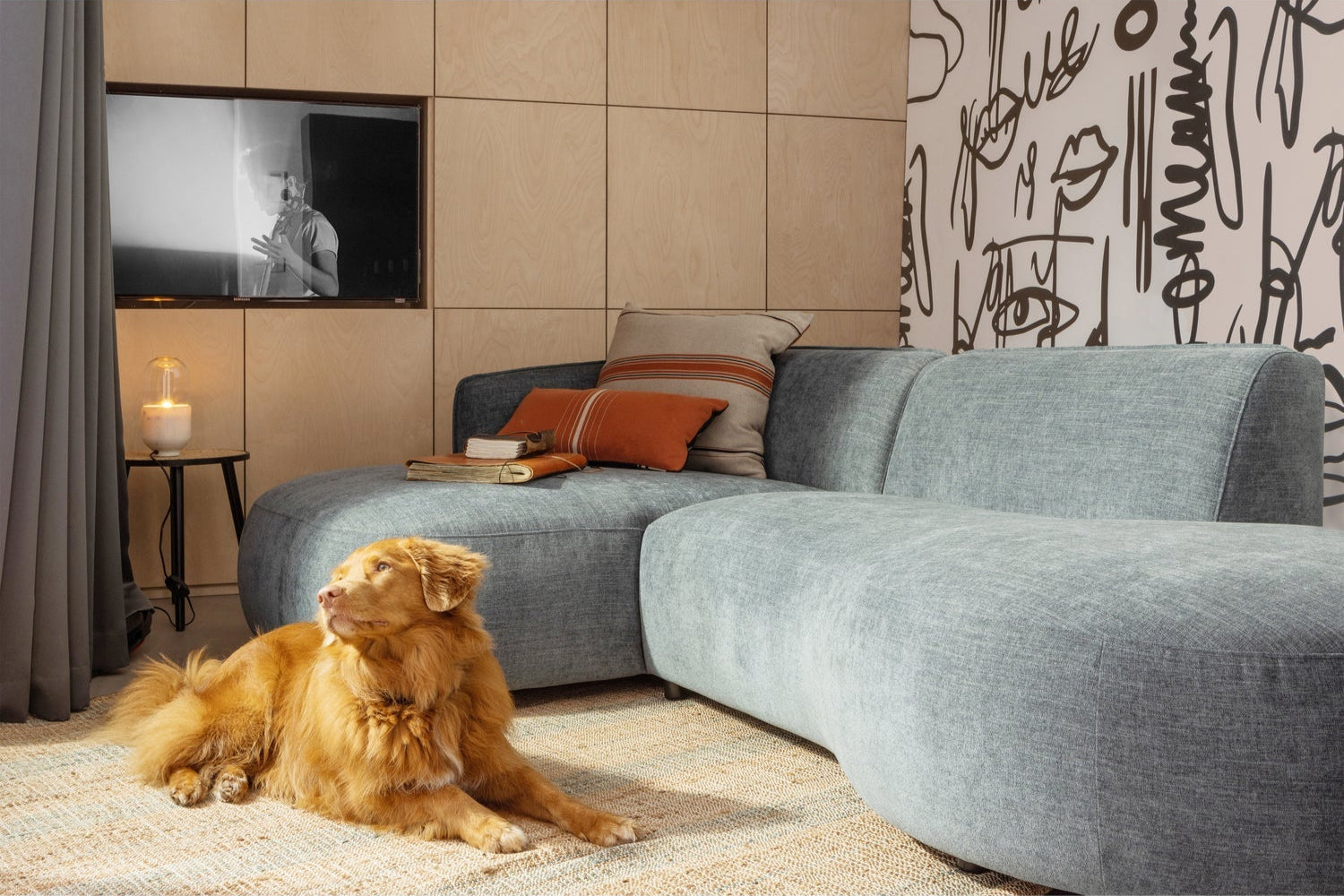 Links hoekbank POLLY zeegroen