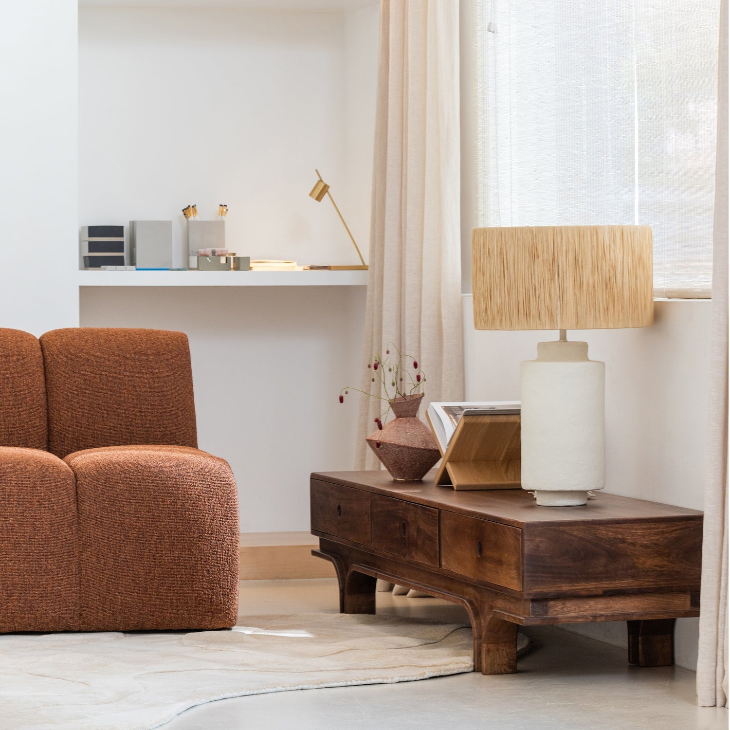 Modulares Sofa MOJO - 1-sitziges Element in braunem Bouclé