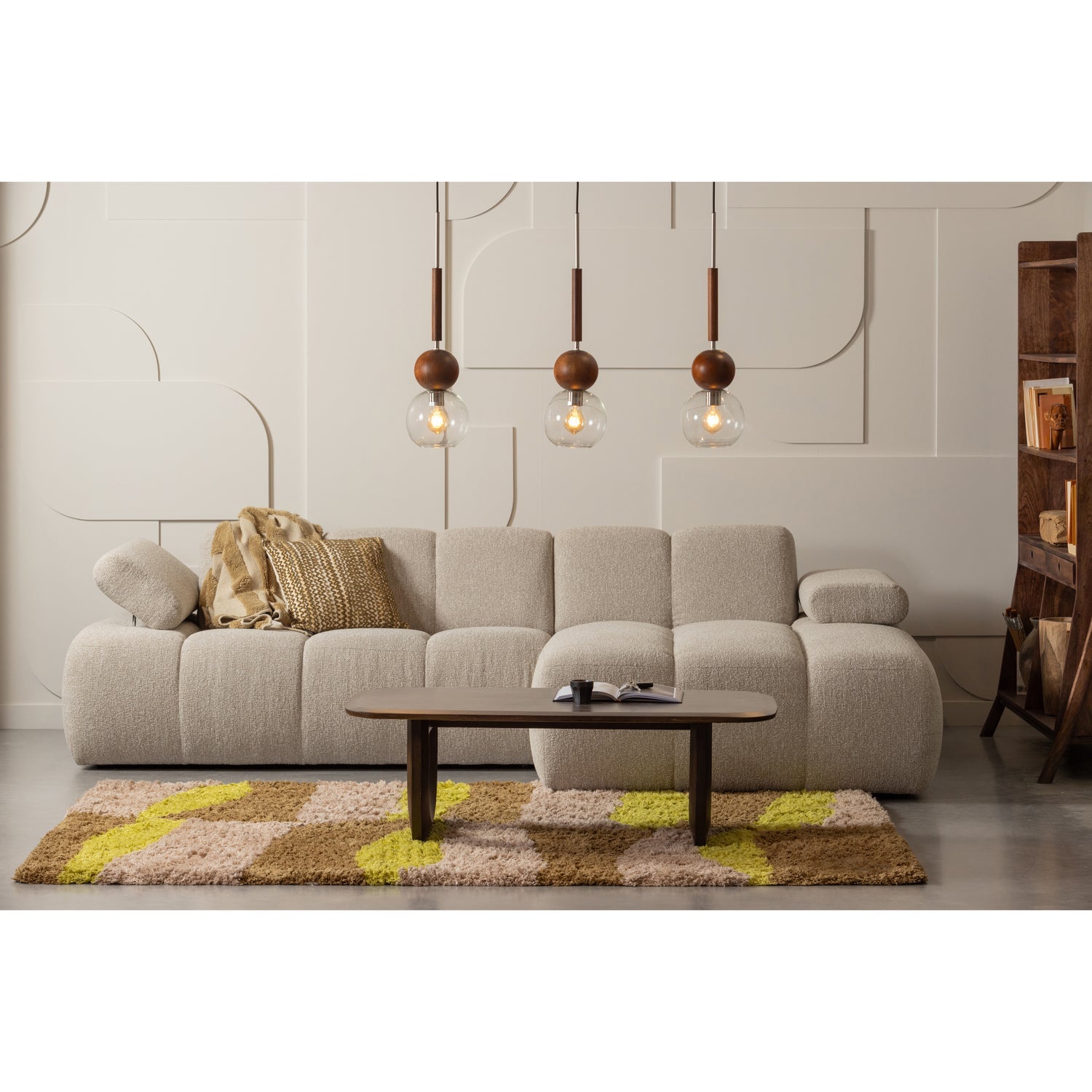 Right-facing modular corner sofa MOJO honey lamb [Amelia]