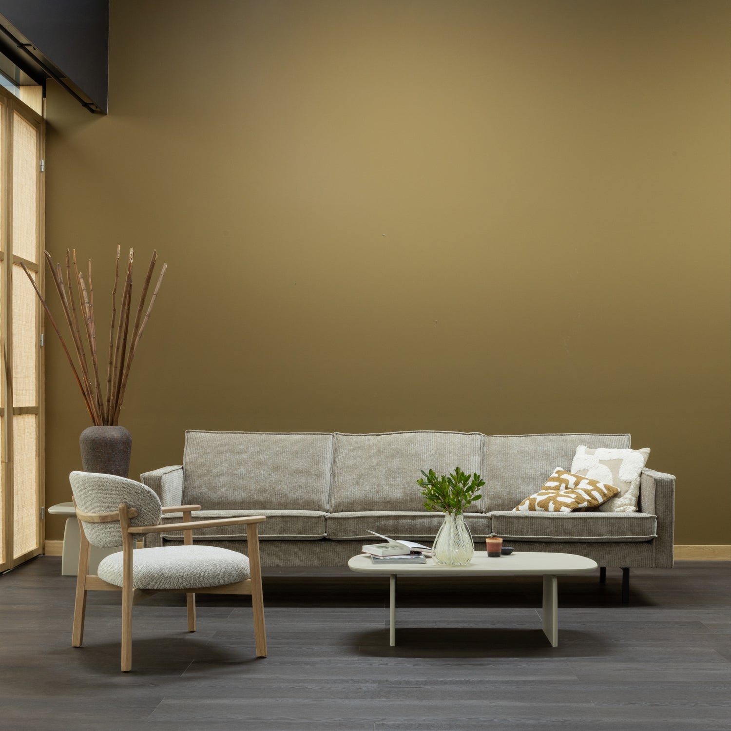 Sofa 3-zits RODEO zandkleurige ribstof