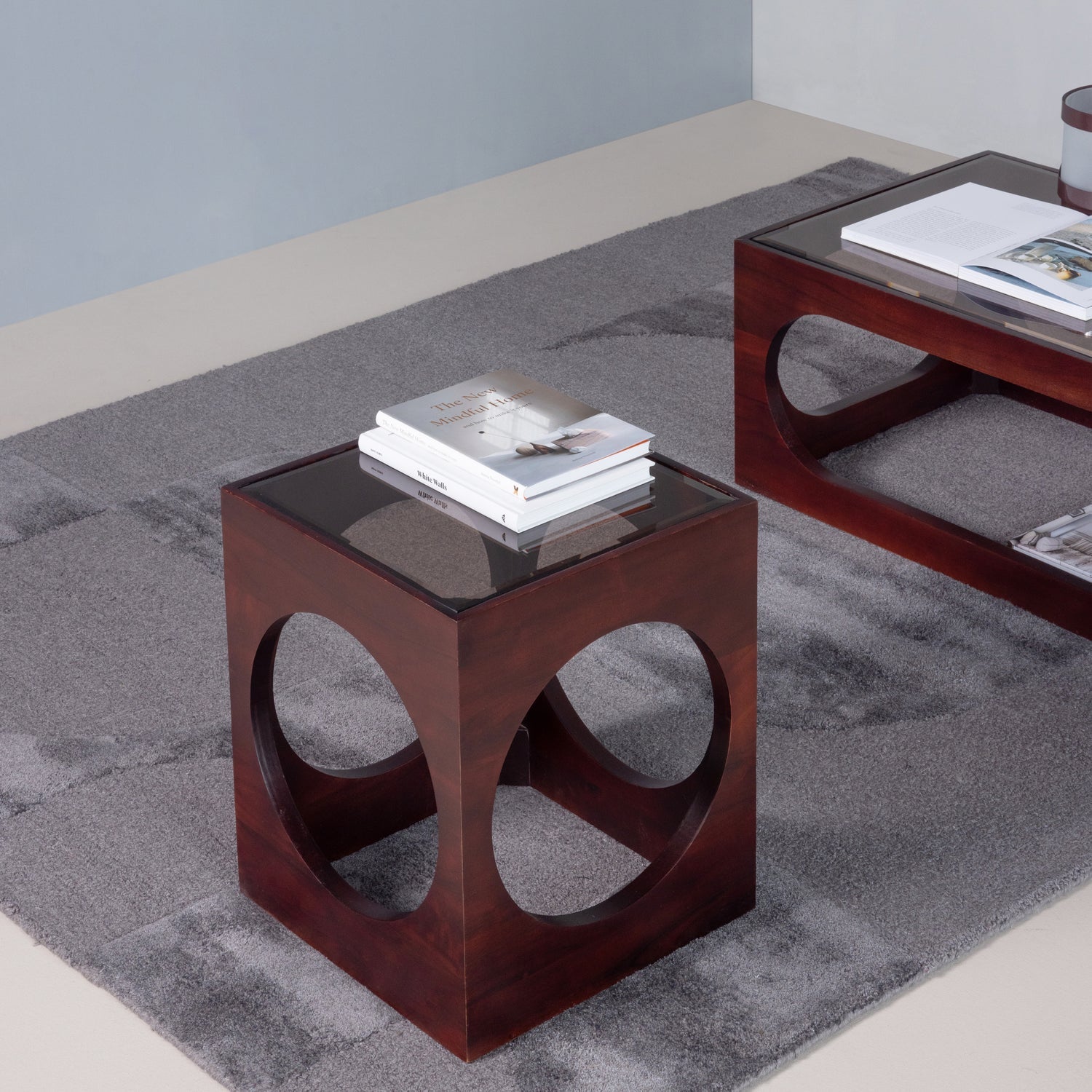Zijtafel TRAX bruin met glazen blad