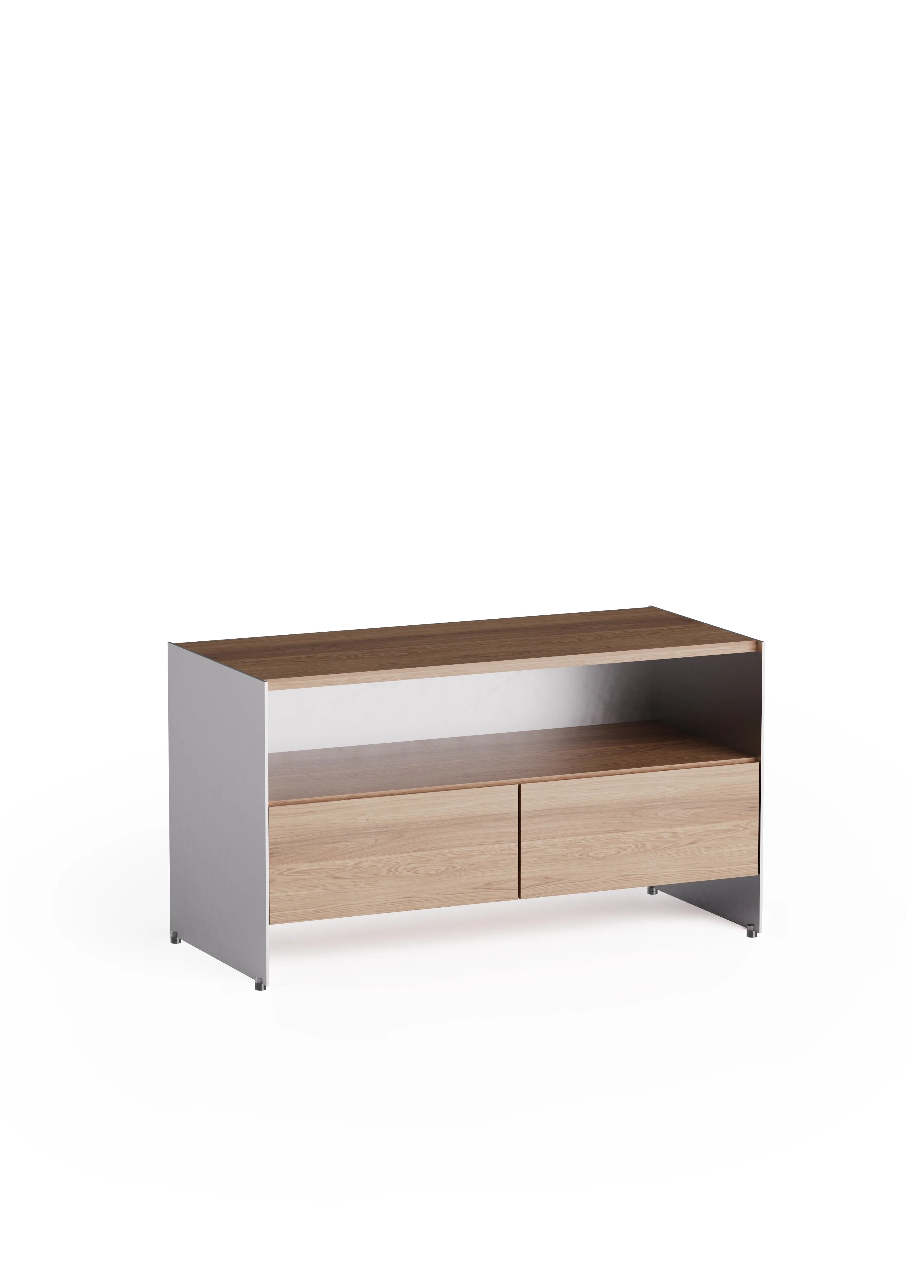 Szafka ALOOX 90 drewno dębowe z aluminiowym wykończeniem – styl minimalistyczny