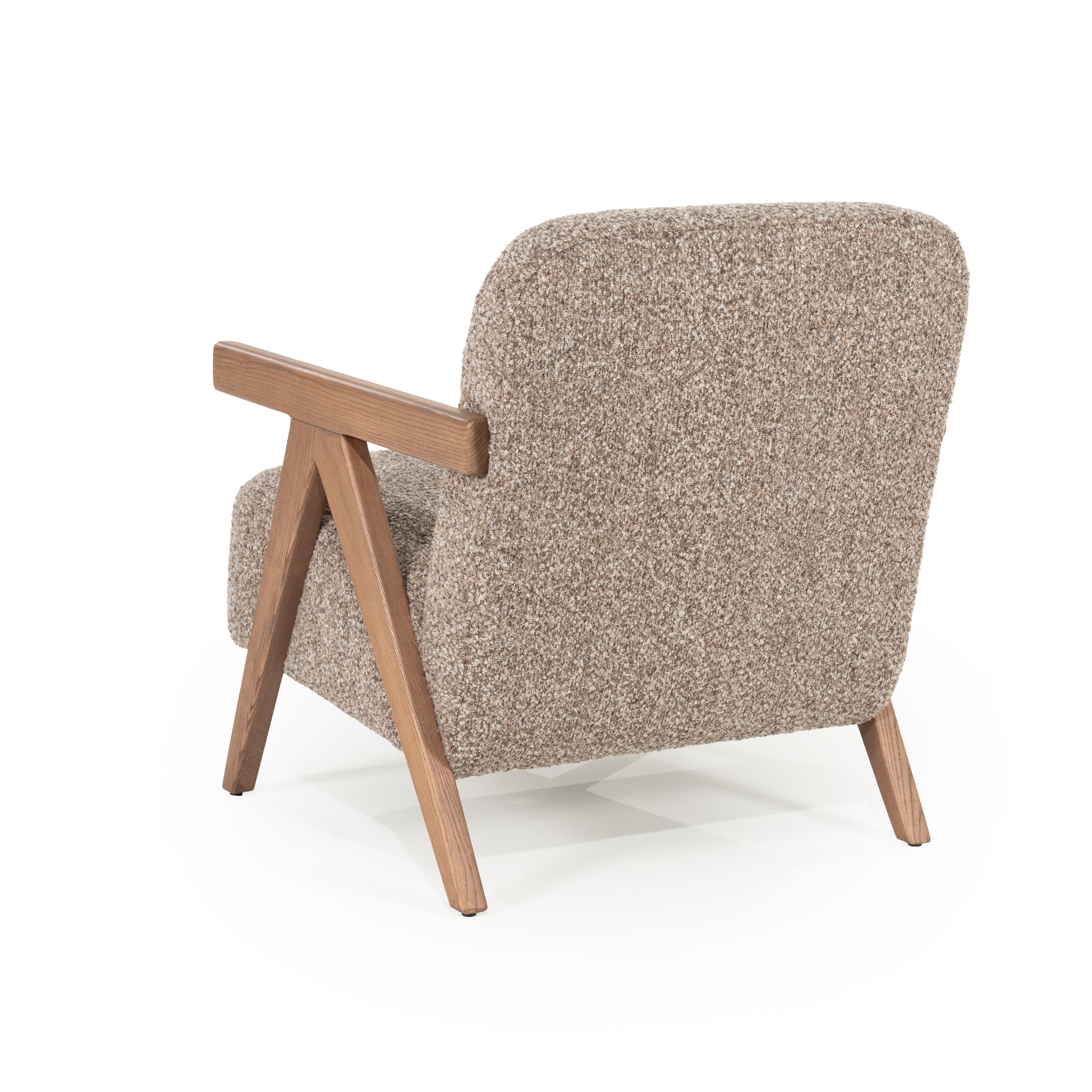 FRANCIS Armchair in Dark Beige with Wooden Base