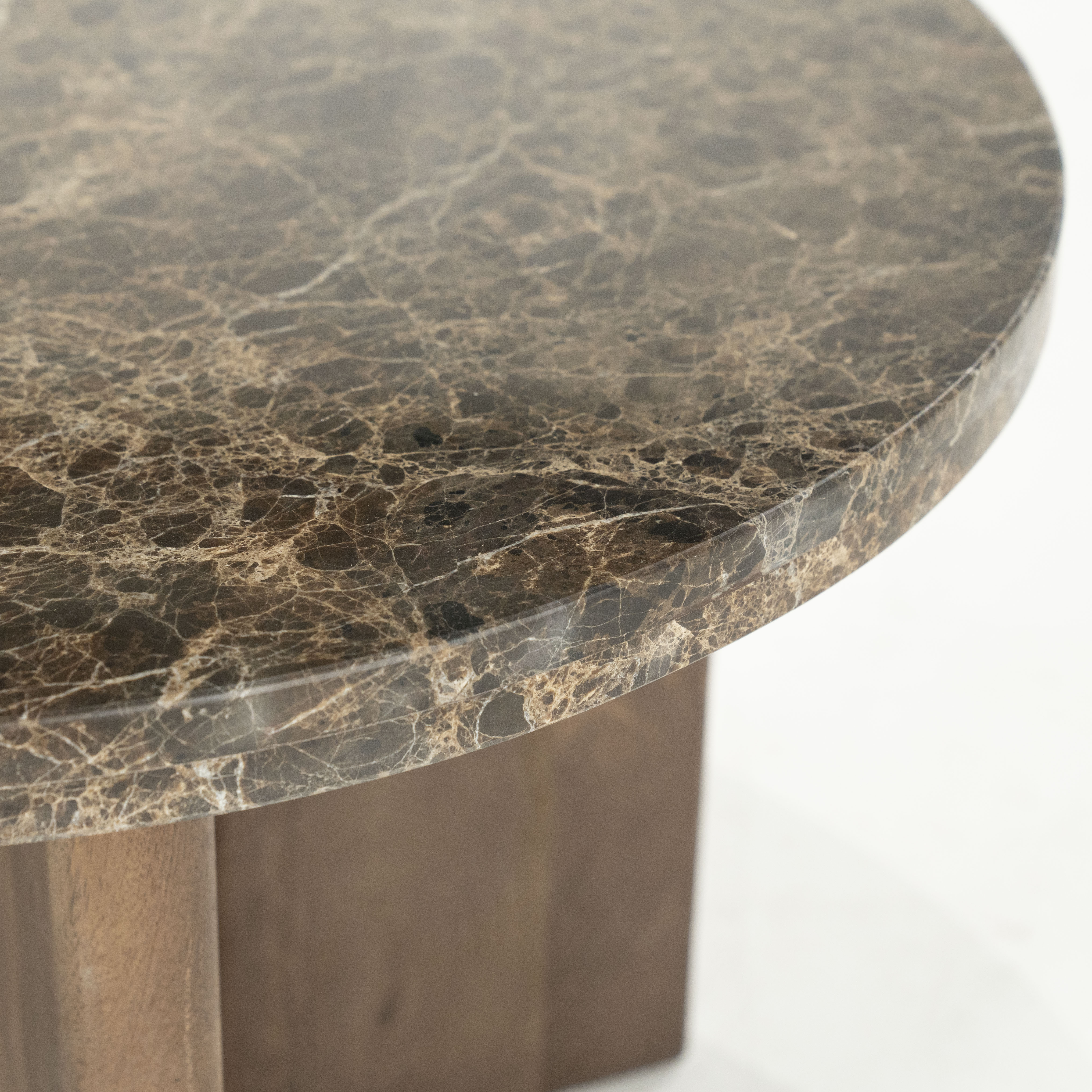 Beistelltisch LANDO dunkelbrauner Marmor mit Holzgestell