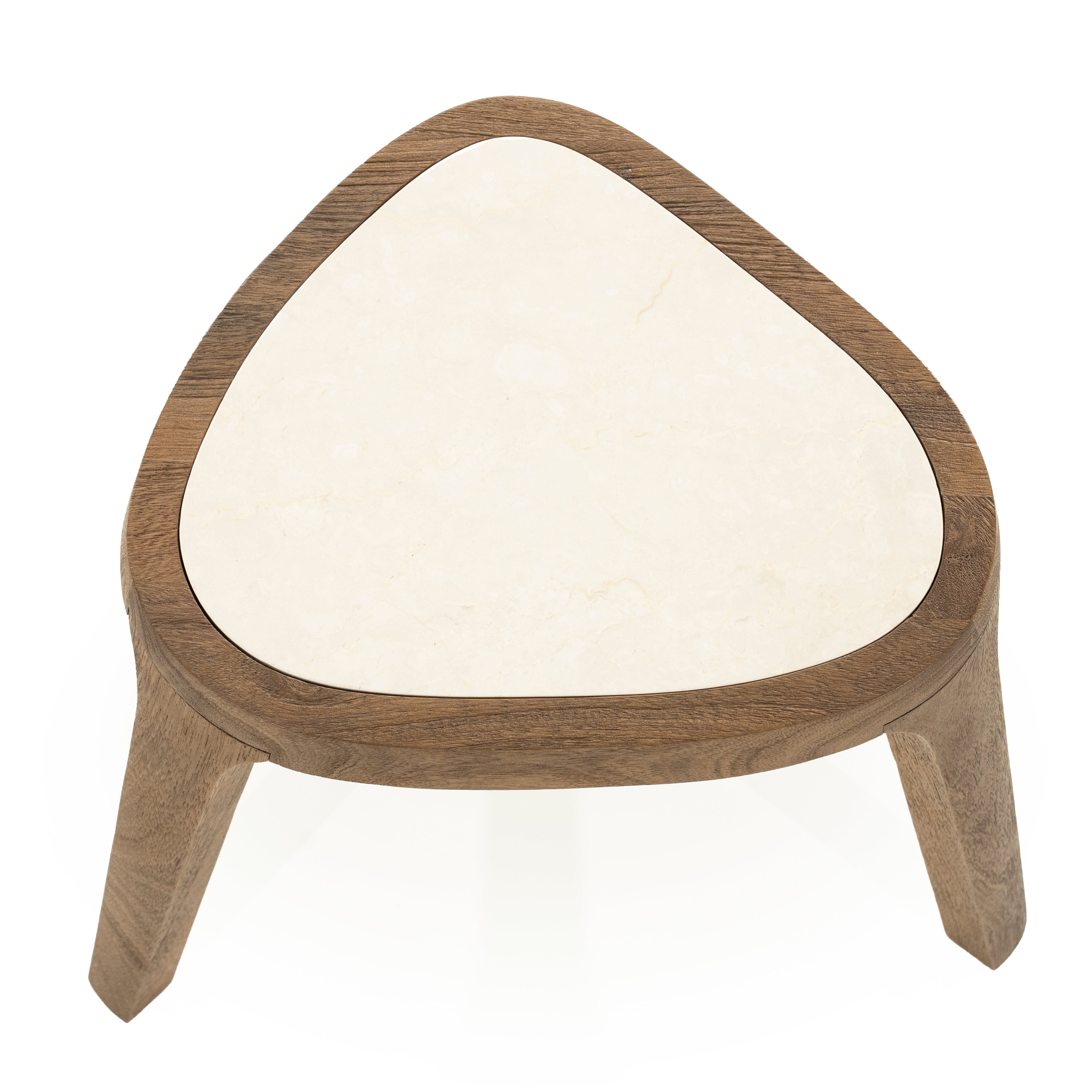 Zijtafel FRED crème marmer met houten basis