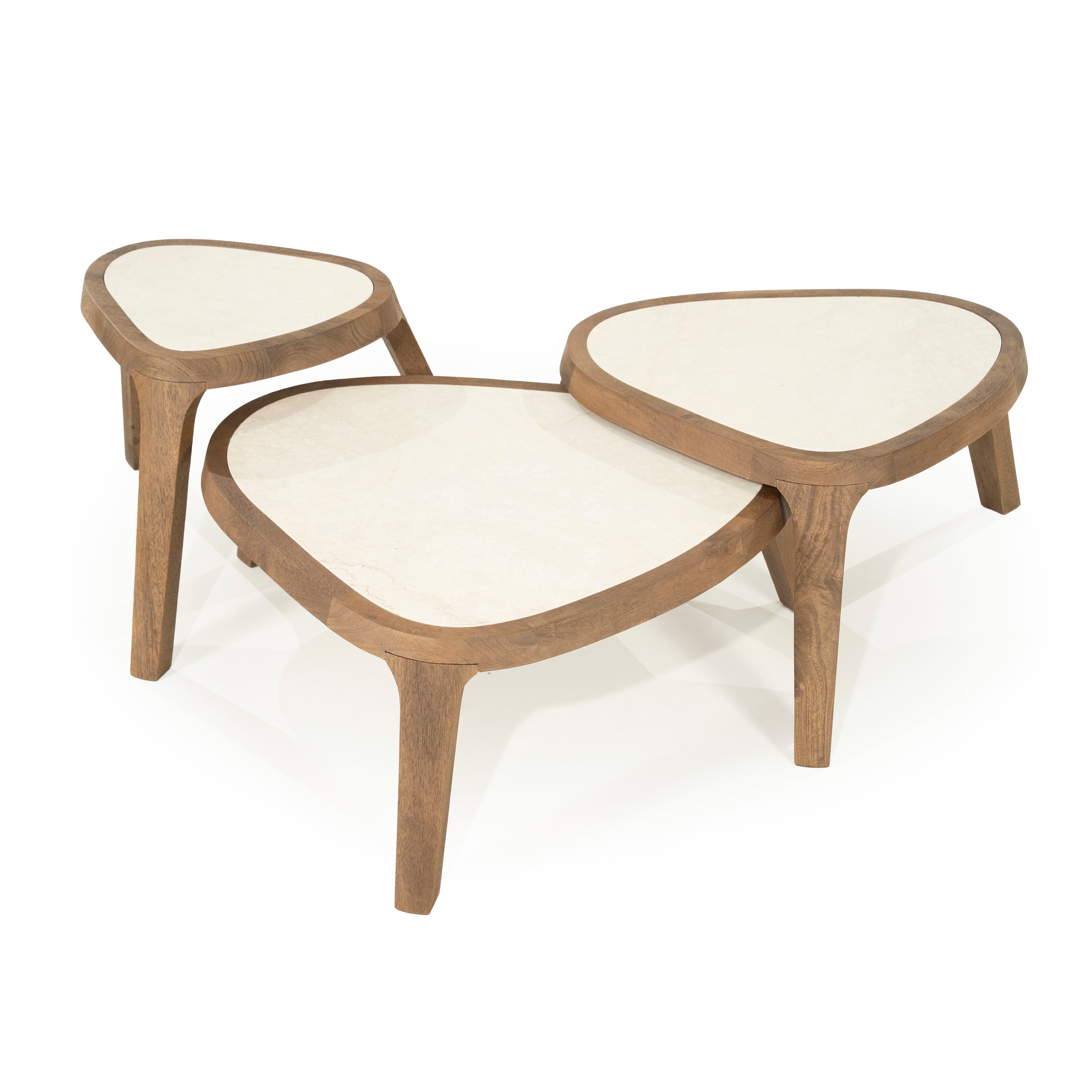 Zijtafel FRED crème marmer met houten basis