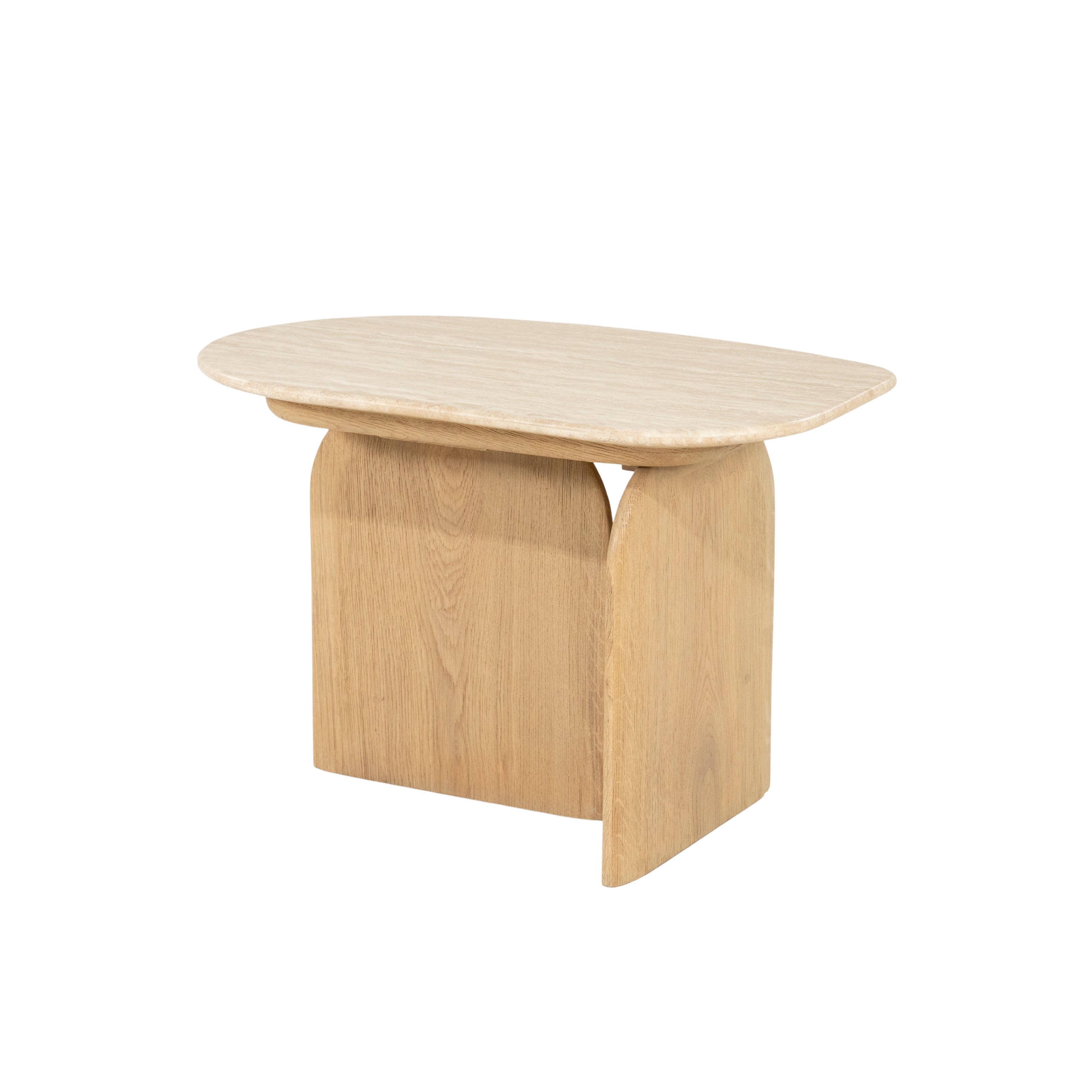 Zijtafel LOVA van travertin met een eiken basis