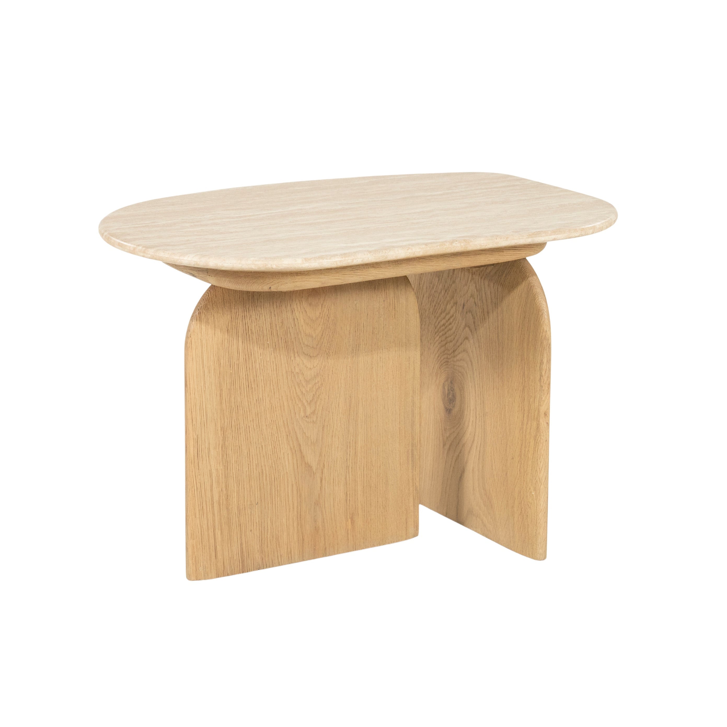 Zijtafel LOVA van travertin met een eiken basis