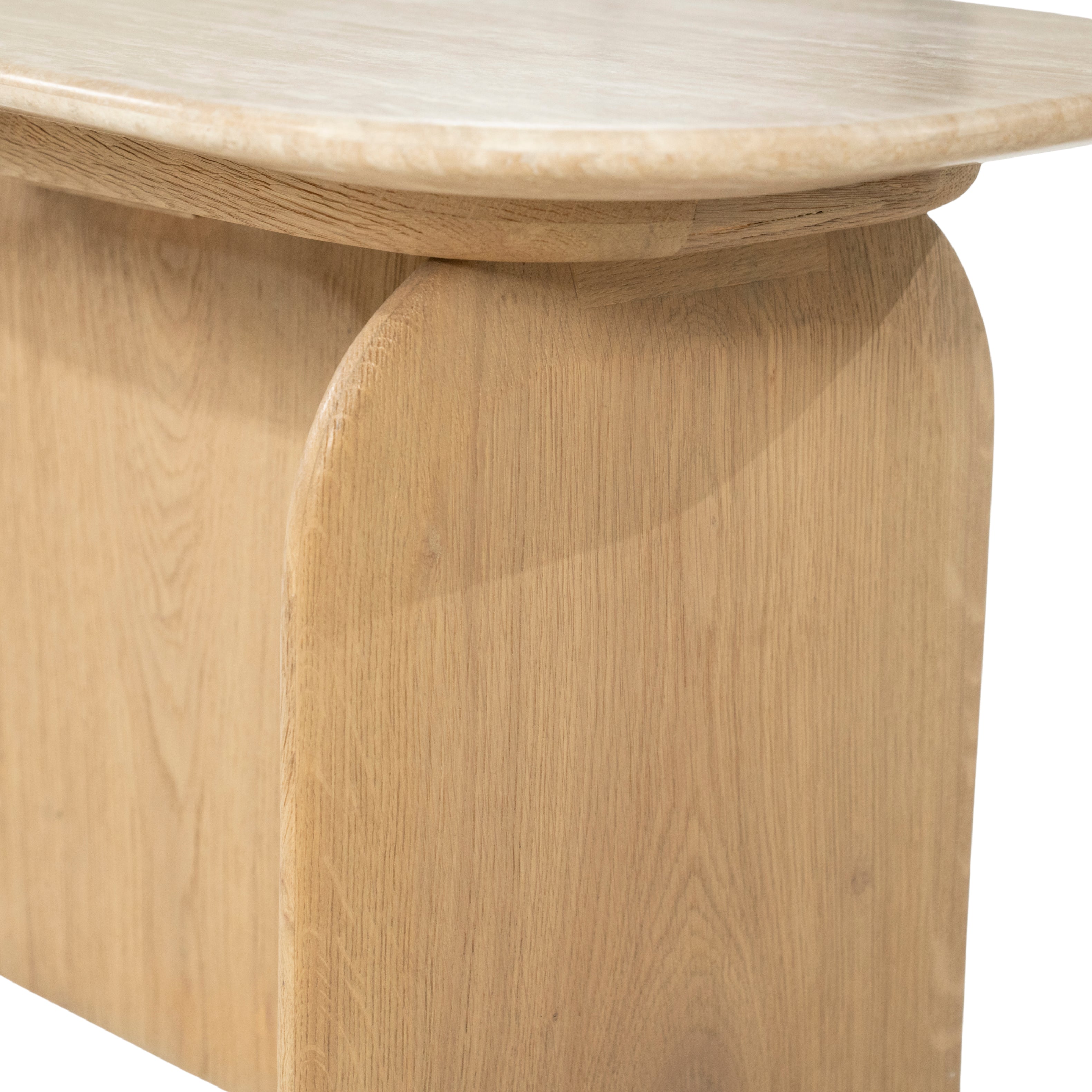 Zijtafel LOVA van travertin met een eiken basis
