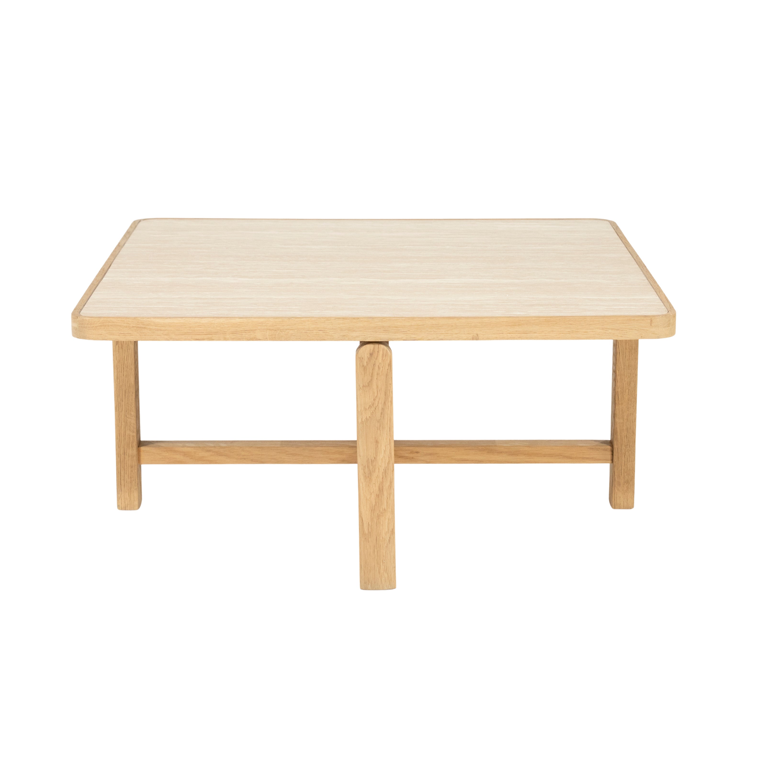 Salontafel VIDAR van travertin met een eiken basis