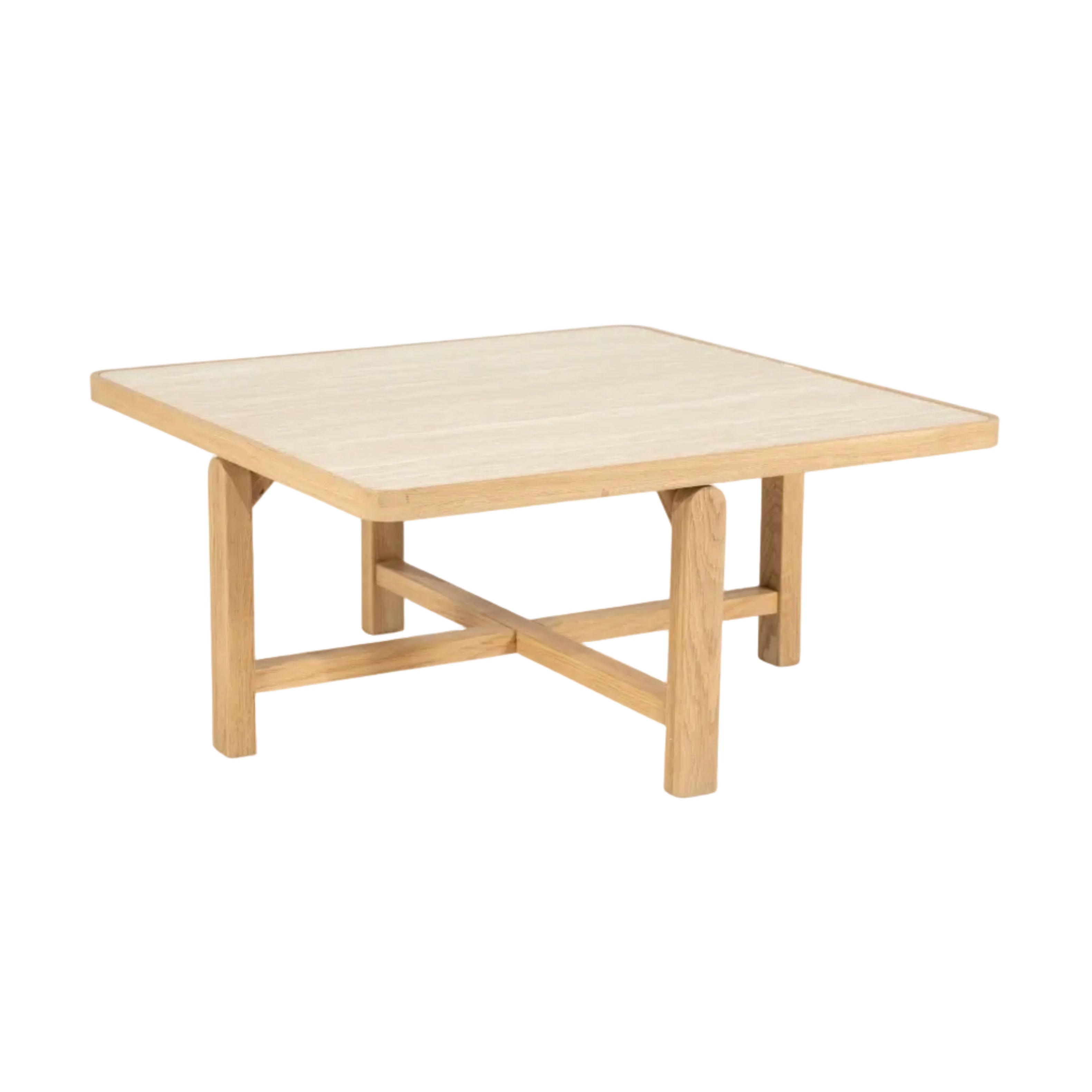 Salontafel VIDAR van travertin met een eiken basis