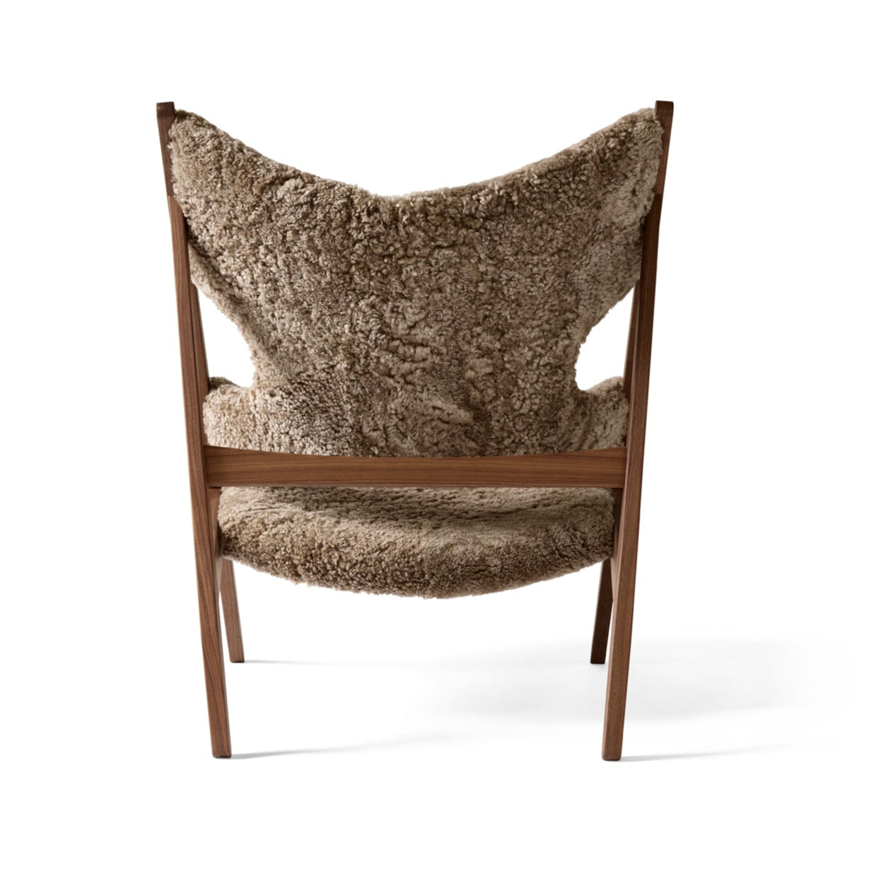KNITTING armchair brown sheepskin with walnut base