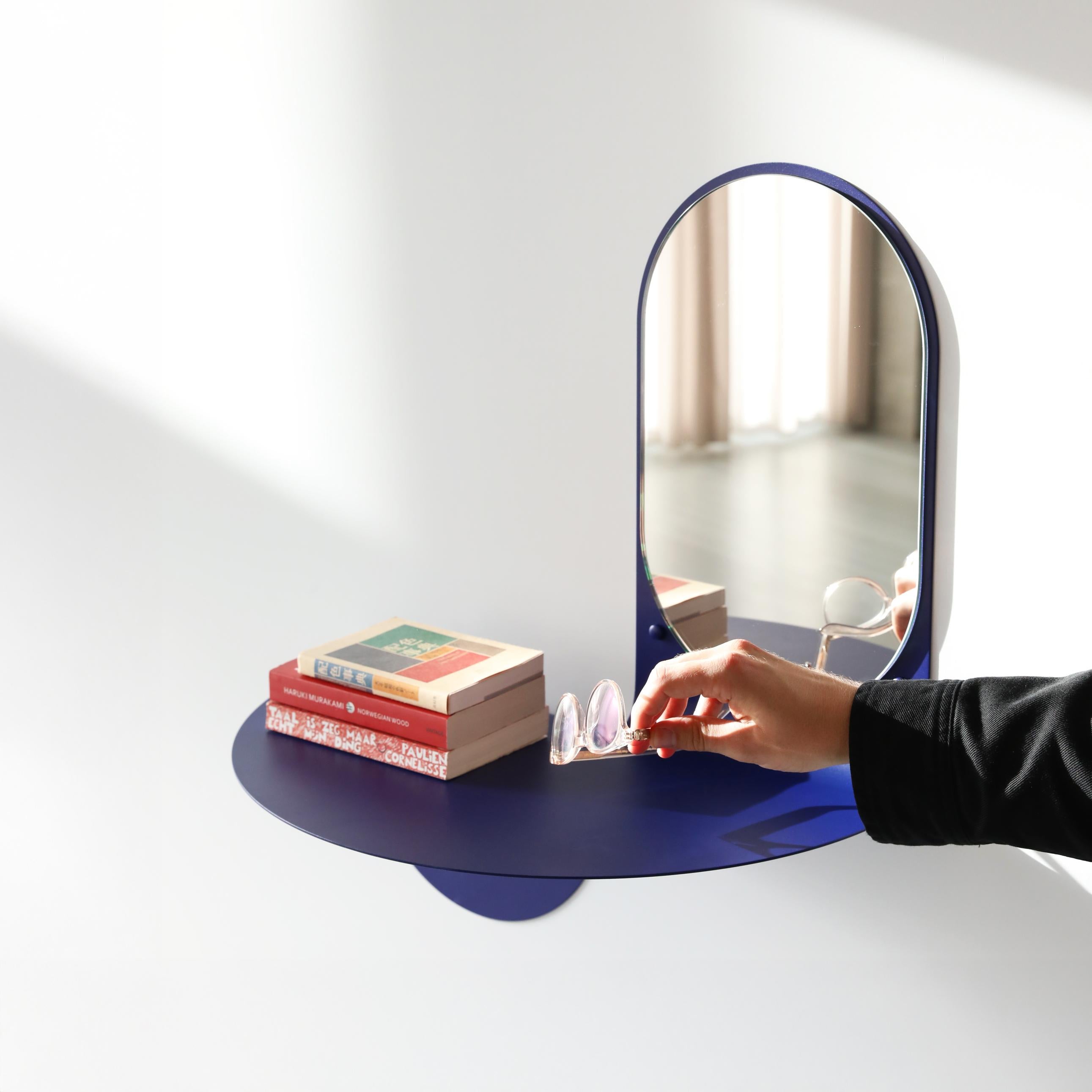 Wall mirror with shelf FLIP blue