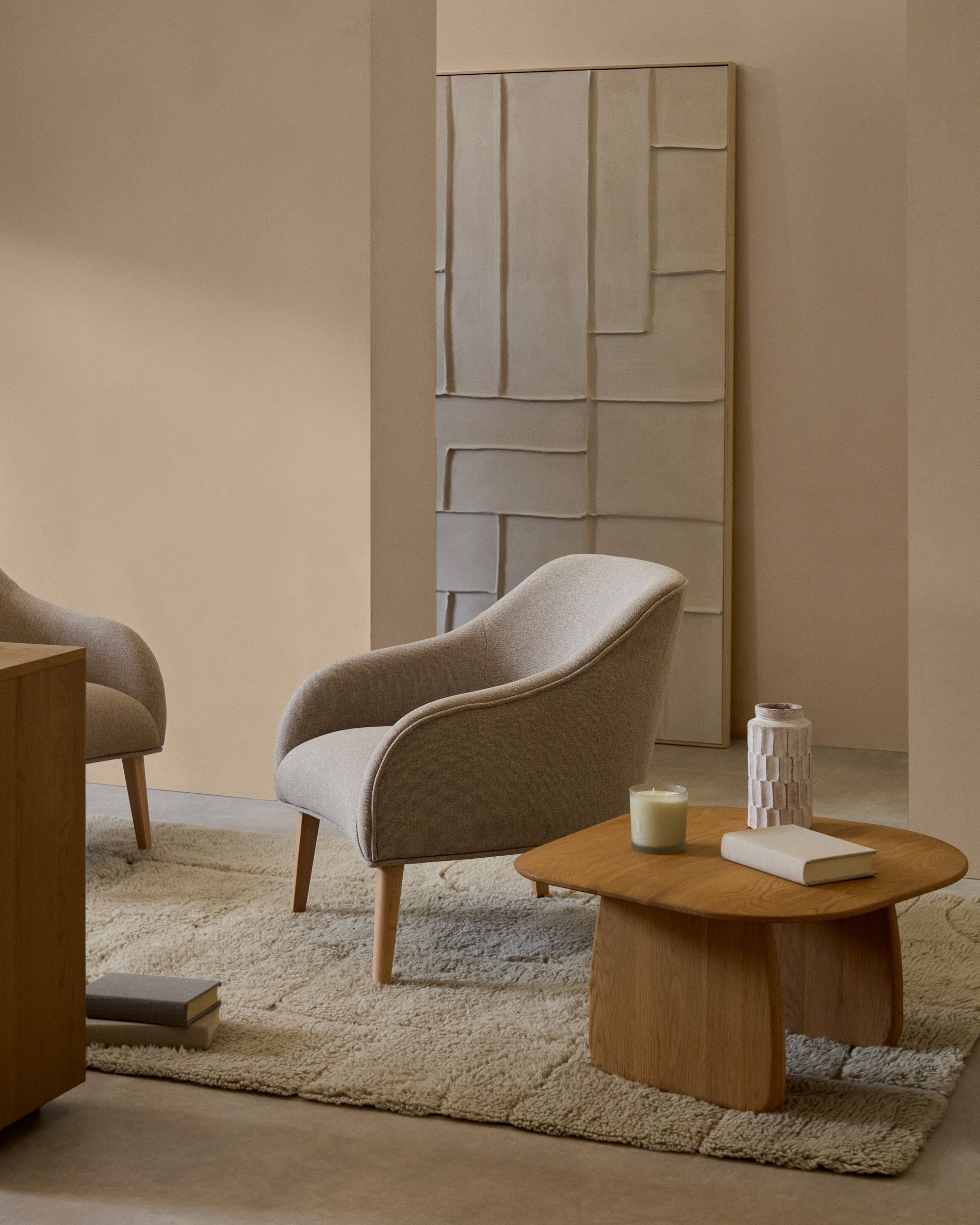 Sessel BOBLY beige mit Holzgestell